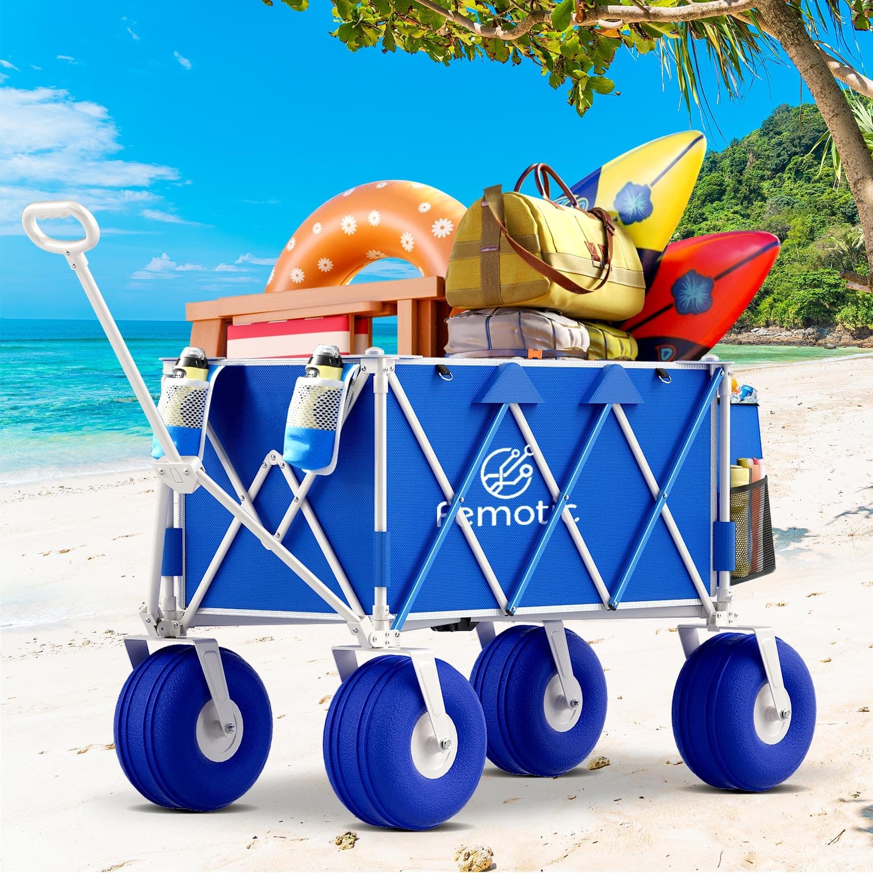 10.5-inch Balloon Wheel in Blue and White Beach Wagon with Big Wheels for Sand