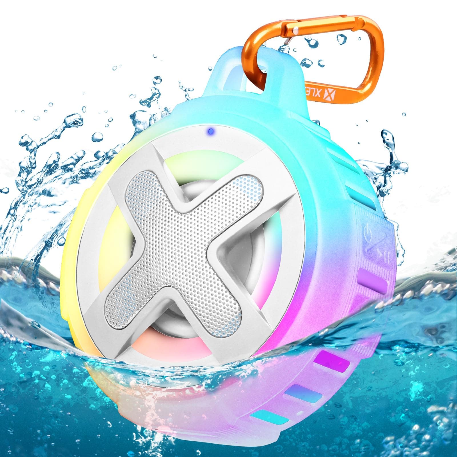 XLeader X8(2 Gen) Upgraded, Bluetooth Shower Speaker, Certified IP67 Waterproof, Small, Silicone Case, 10W Sound&Deep Bass, 24Hrs Playtime, with Portable Clip, for Beach Kayak, Crystal