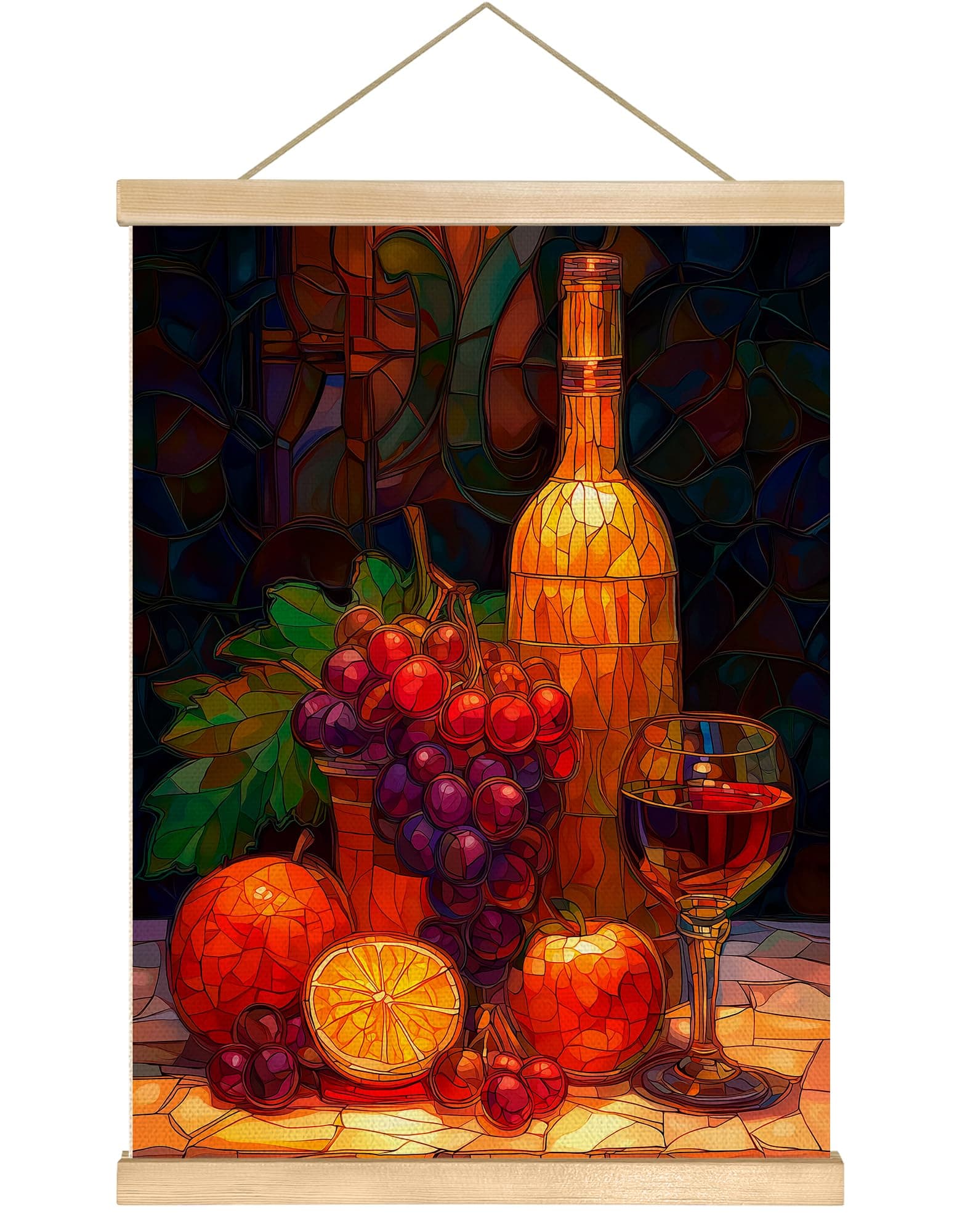 You found a Duck - Arte de pared de gallo de vidrio manchado, colorido póster de lino con marco de madera, decoración clásico de cocina de granja, pintura rústica de gallo para comedor o granero, 14 x