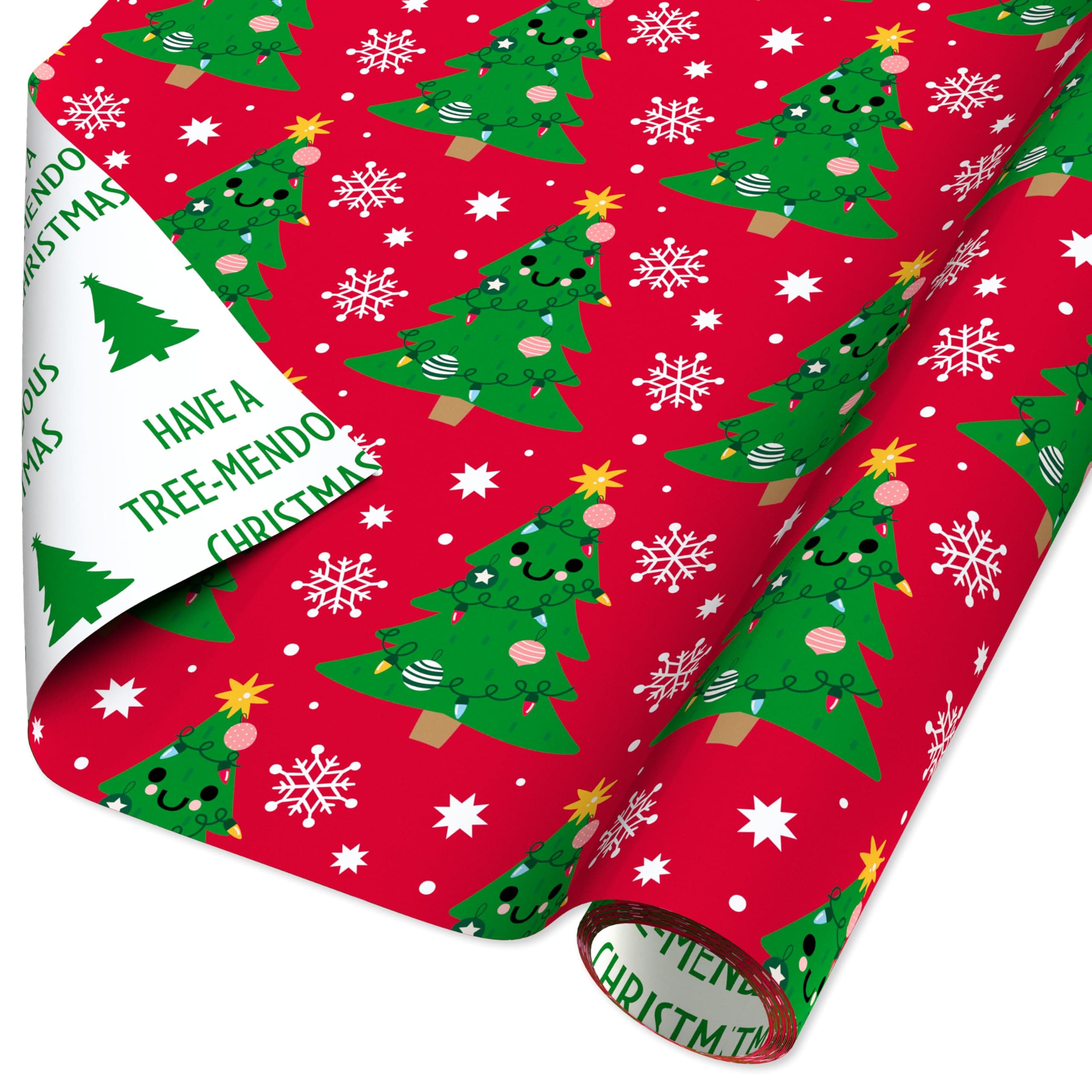 American Greetings 60 sq. ft. Reversible Cute Christmas Wrapping Paper, Trees (1 Roll, 30 in. x 288 in.)