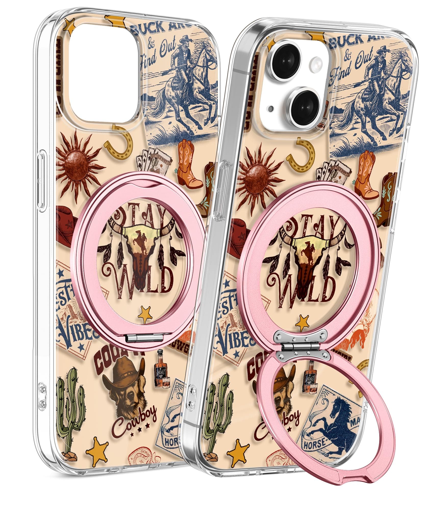 Loheckle Clear Case for iPhone 15 with Stand, Western