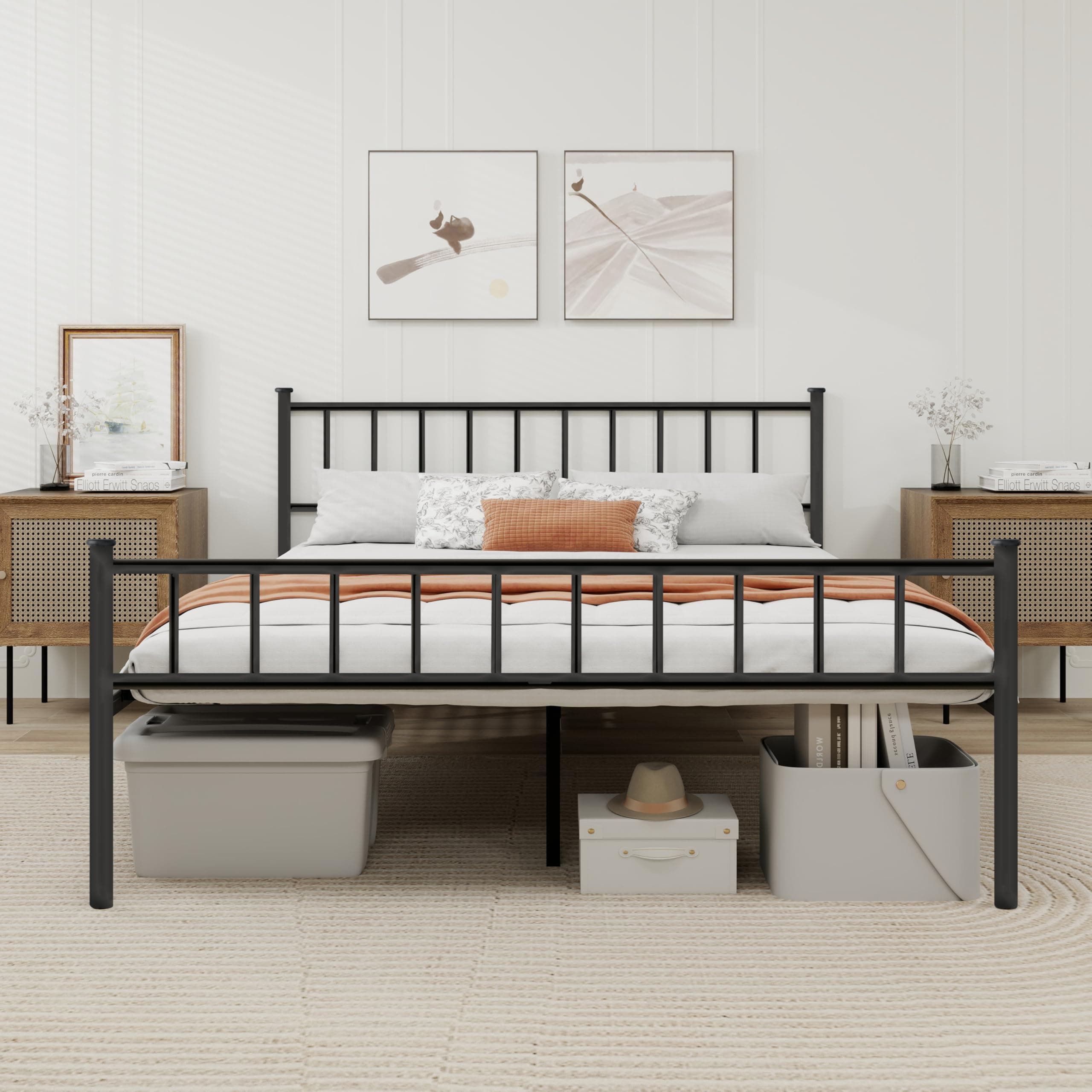 WJORATA Metal Platform King Bed Frame with Headboard Sturdy Steel Slats Support No Box Spring Needed Easy Assembly Black