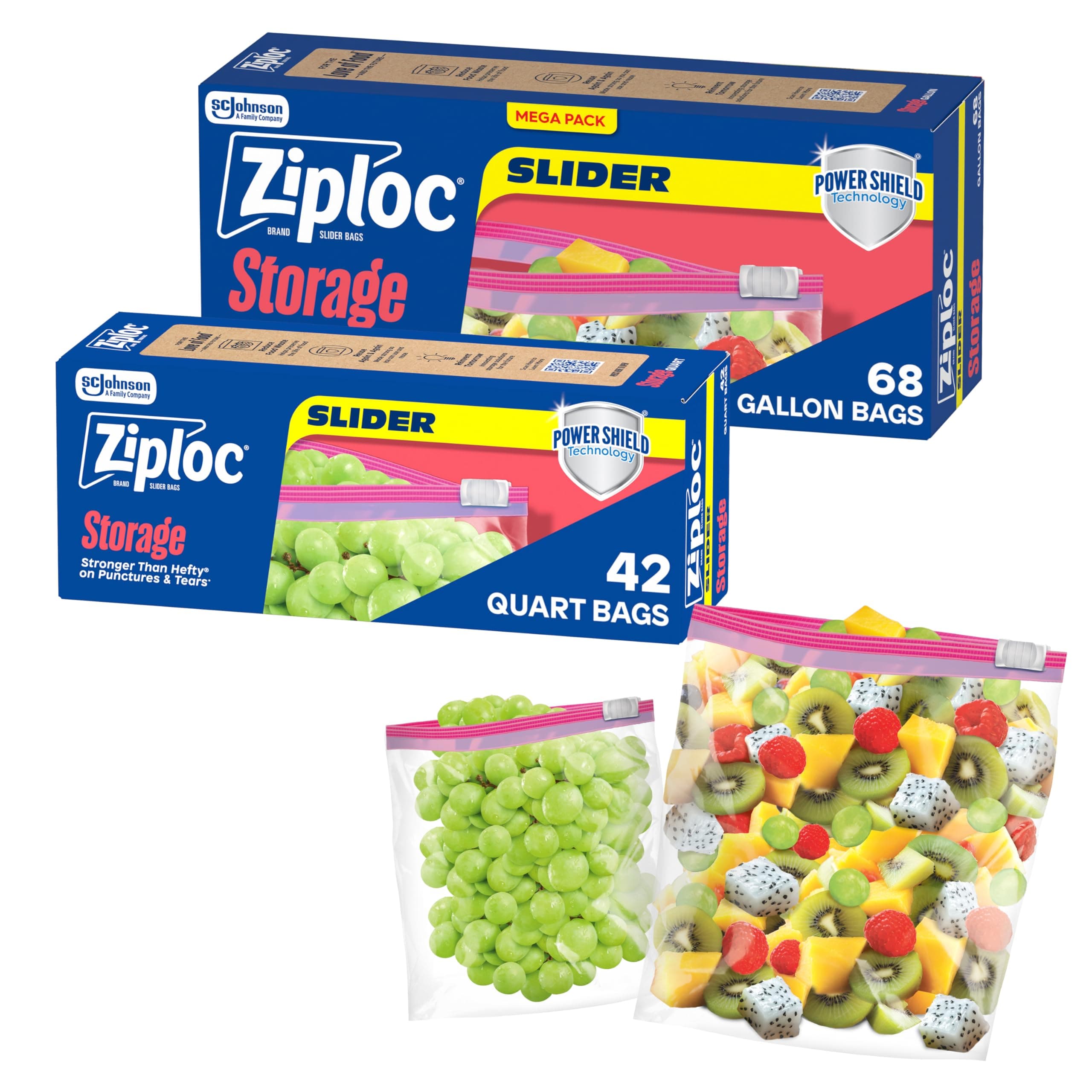 Ziploc Gallon and Quart Storage Slider Bags Bundle, Durable, 68 and 42 Count