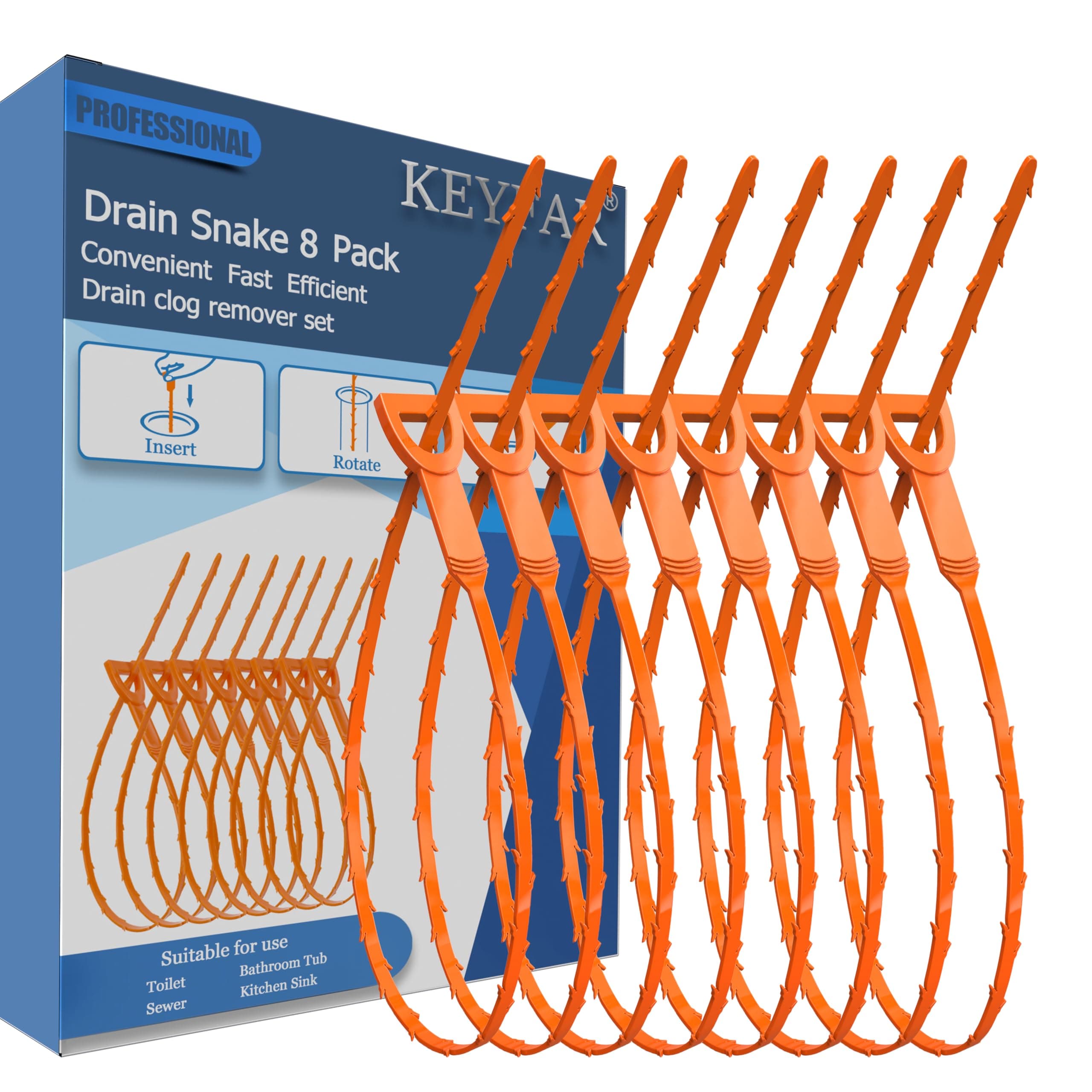 Drain Snake Hair Clog Remover, 8 Pack, 25 Inch Barbed Hook