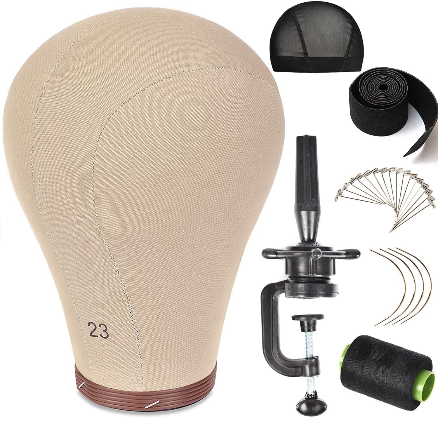 23 Inch Wig Head Cork Canvas Block Head Mannequin Head With Stand for Making Wigs (21''-24''INCH)