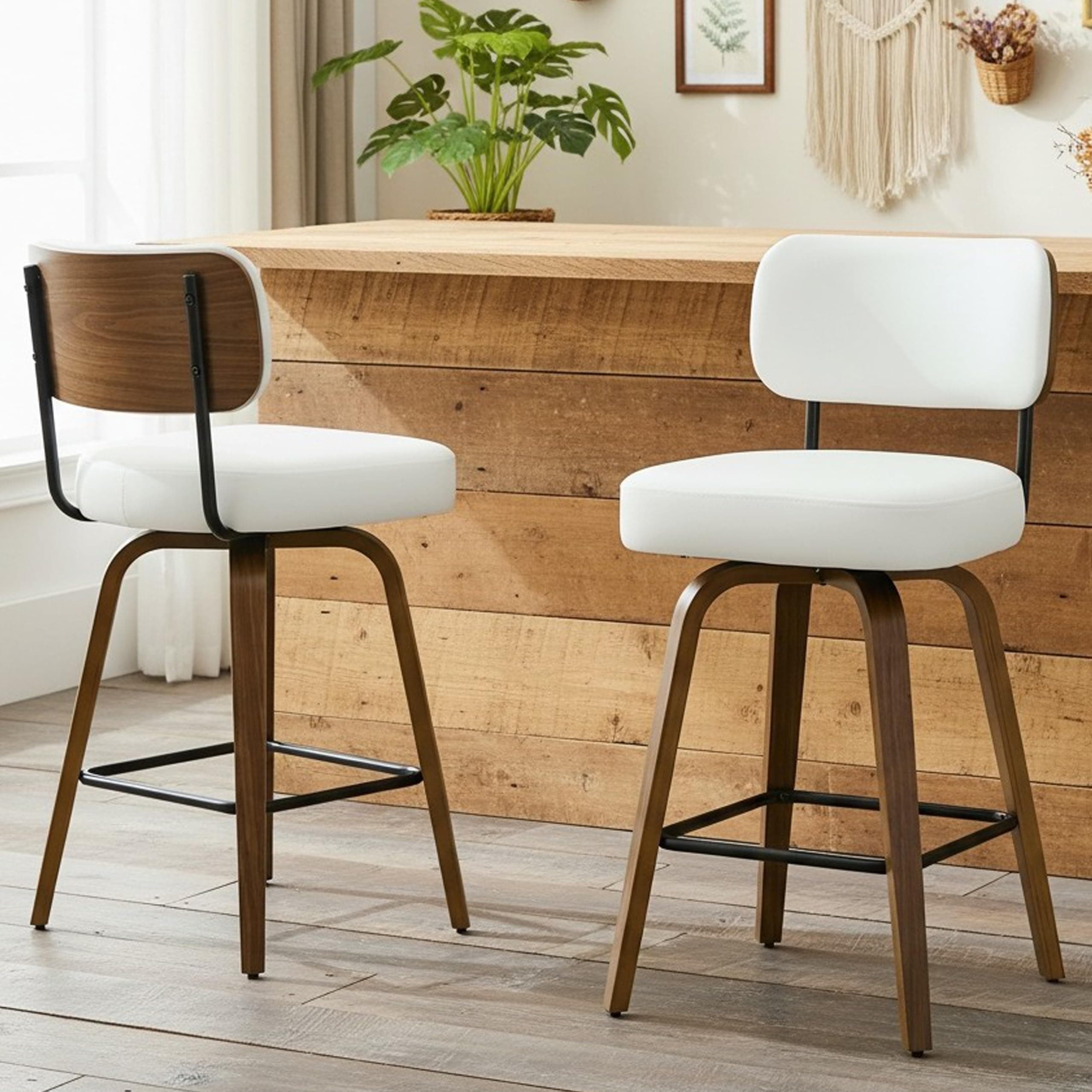ARVASSLIA Swivel Bar Stools Set of 2, 26" Counter Height, White