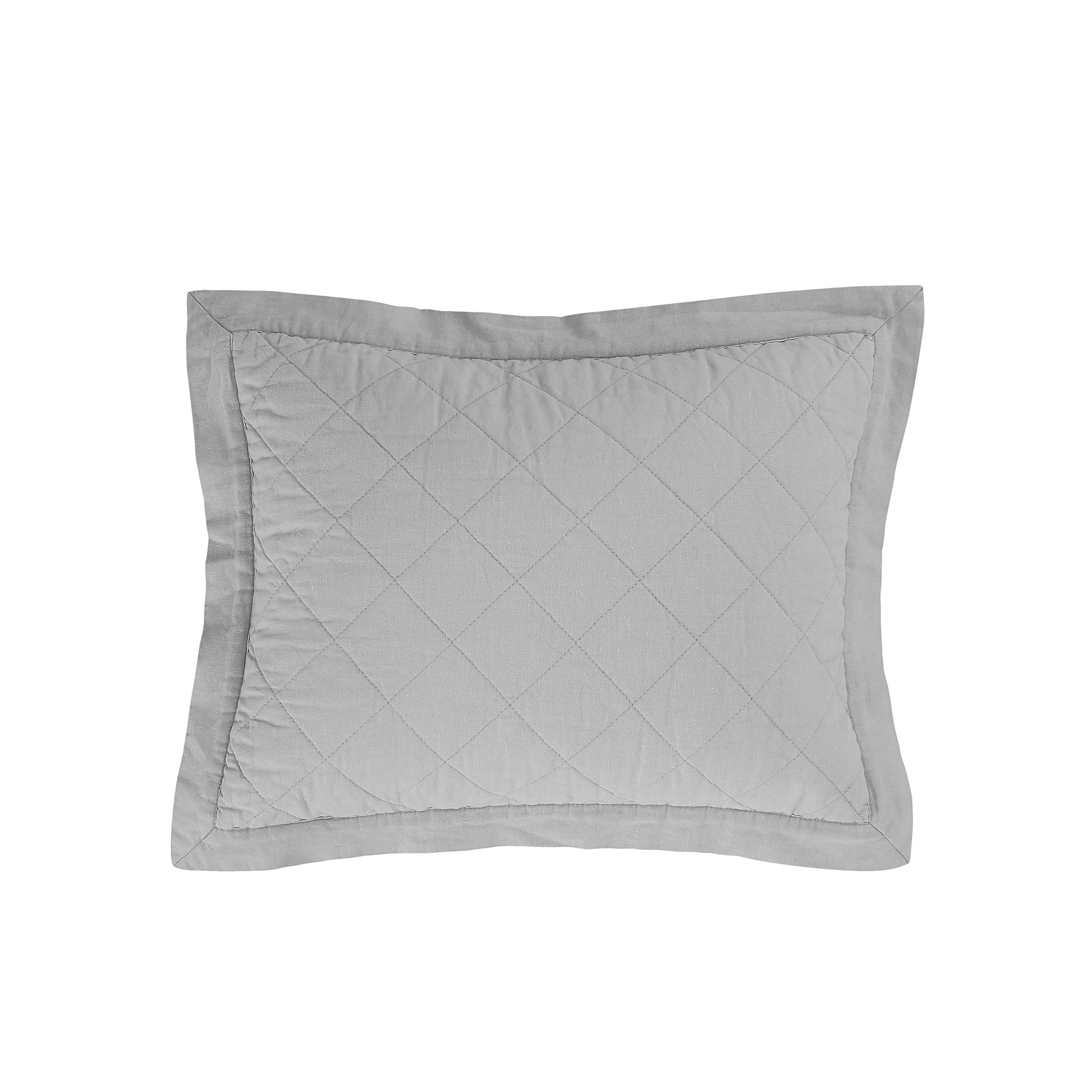 HiEnd Accents Linen Cotton Diamond Quilted Boudoir Throw Pillow, 12x16 inch, Gray Solid Color, Classic Traditional Rustic Style Luxury Bedding