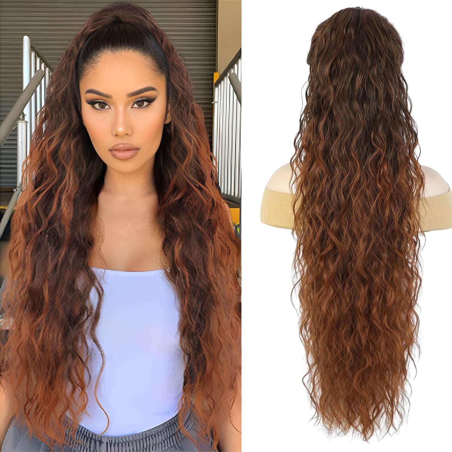 Humistwbiu Claw Clip Ponytail Extension, 30 Inch, Ombre Almond Brown