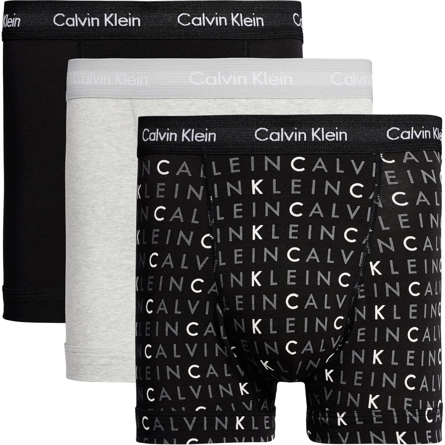 Calvin Klein Men’s 3 Pack Trunks Underwear, Multicolor (Black/Grey Heather/Subdued Logo), XL