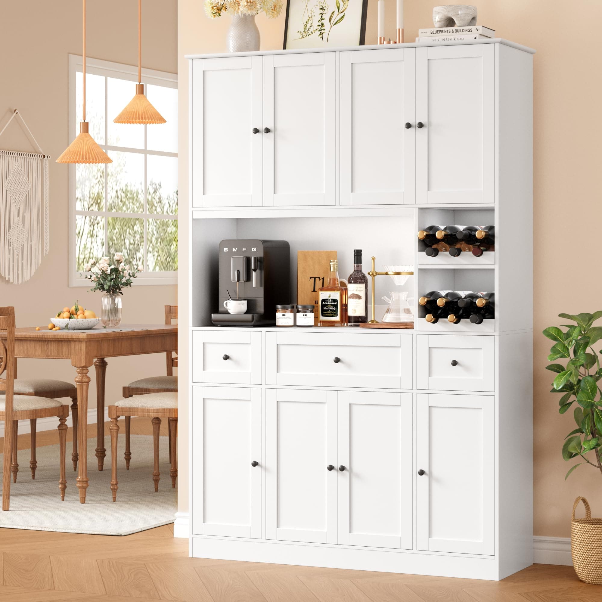BOTLOG 72" Tall Pantry Cabinet with Removable Wine Rack and Microwave Stand