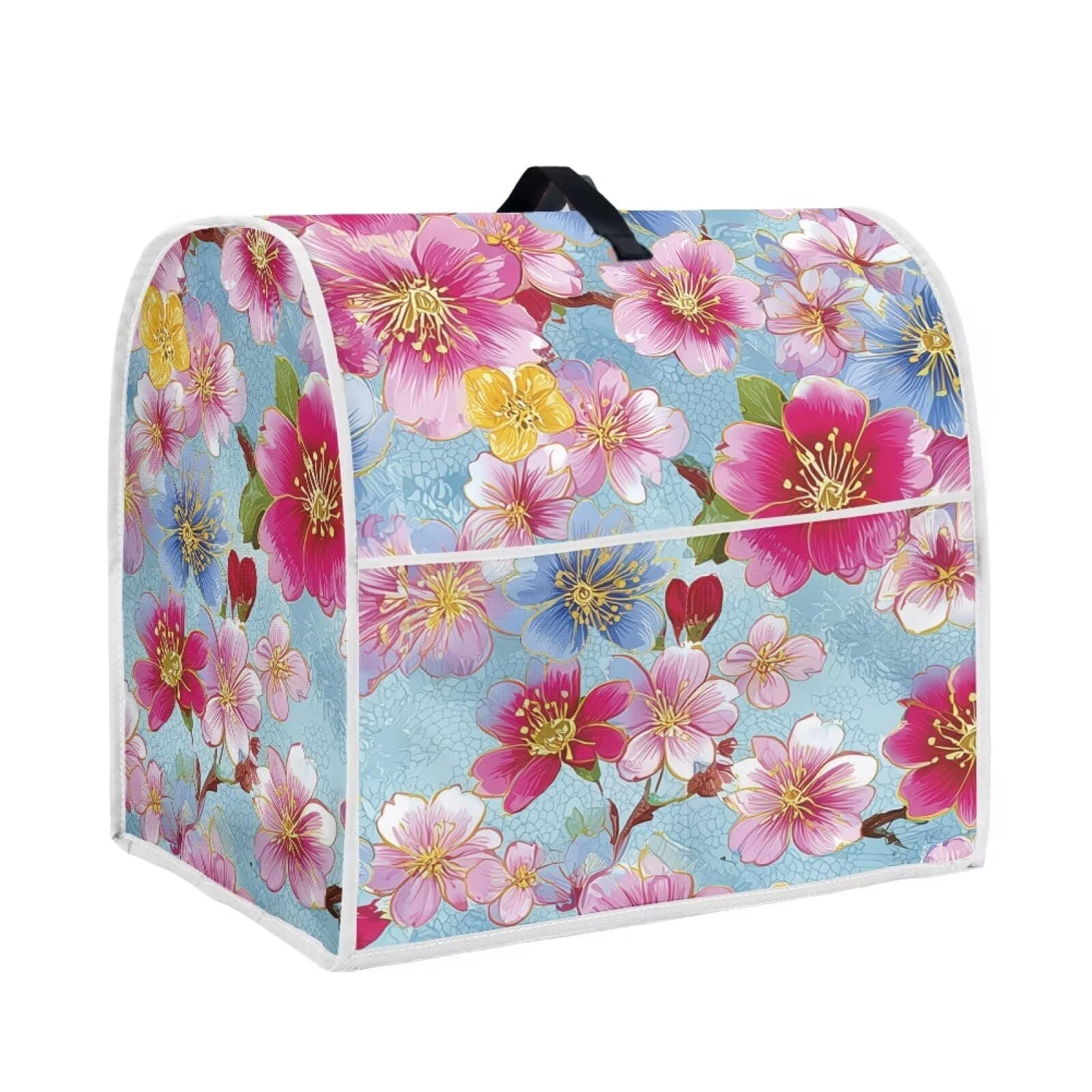 YUVAMAGIMO Spring Floral Mixer Cover with Handle & Storage Pocket for 4.5 to 5 Quart Blenders Machine Washable Polyester Dust Protection for Kitchen Counter Decor Housewarming Gifts