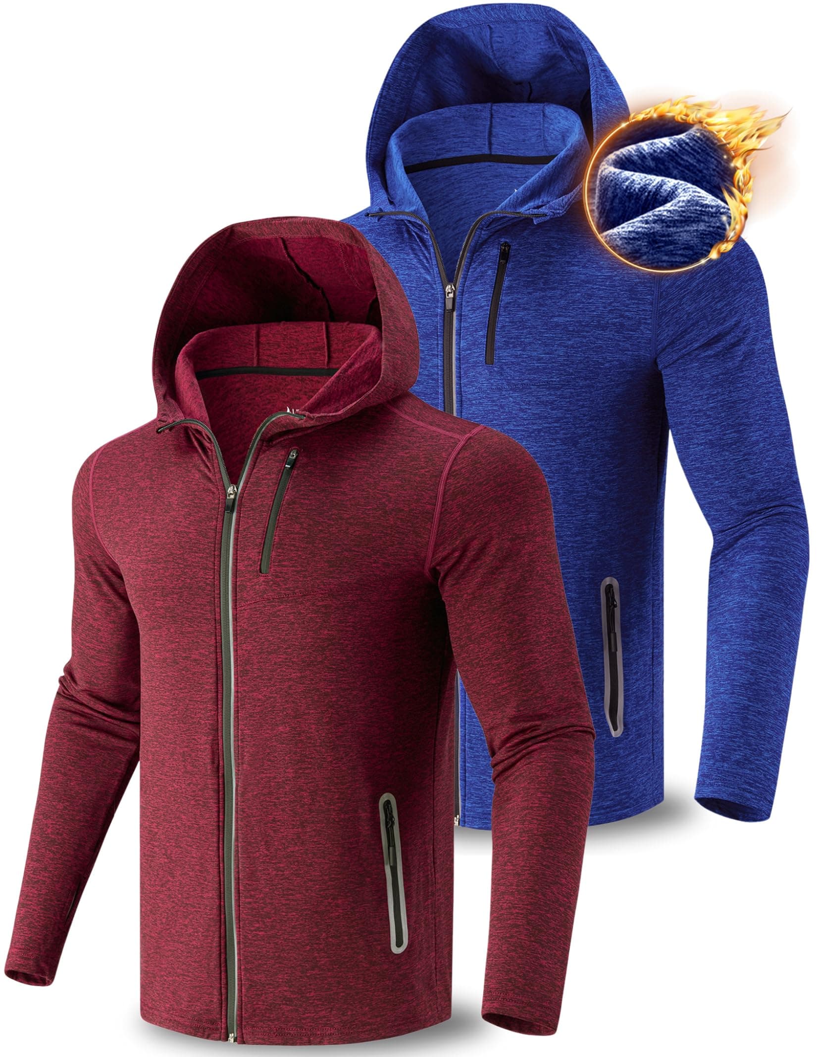 Liberty Imports 2-Pack Men’s Zip-Up Hoodies with Zipper Pockets, Lightweight Fleece Sweatshirts for Running Casual Activewear, 2-pack: Blue / Maroon, Medium