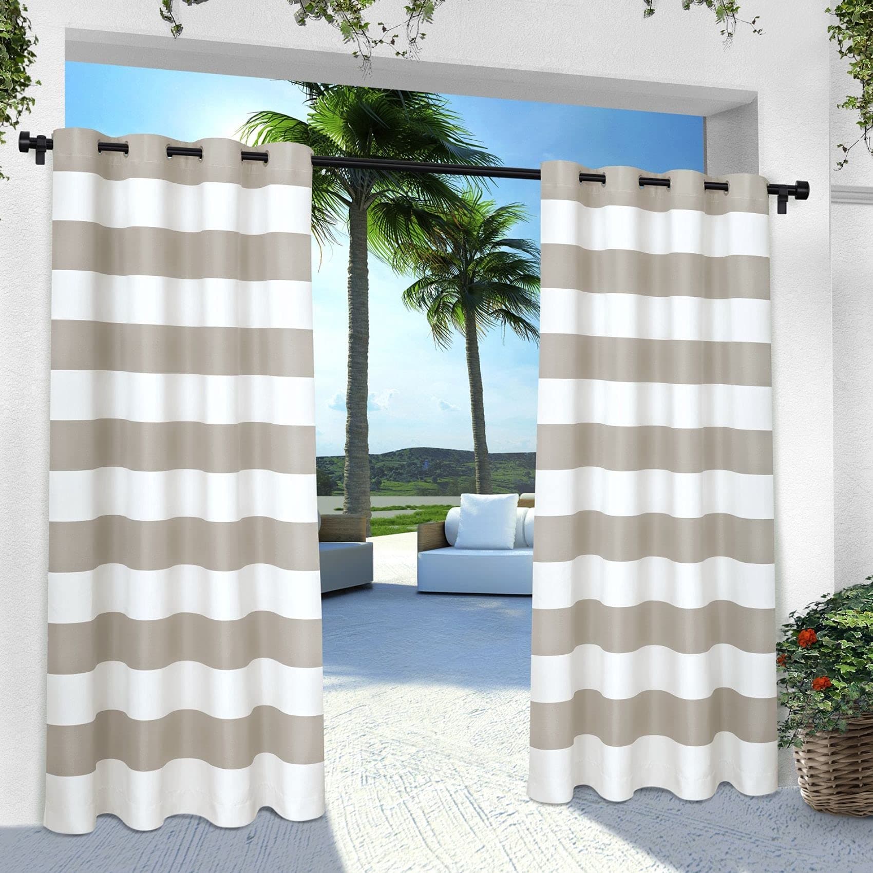Exclusive Home Indoor/Outdoor Stripe Cabana Grommet Top Curtain Panel Pair, Cloud Grey, 54x96, 2 Piece