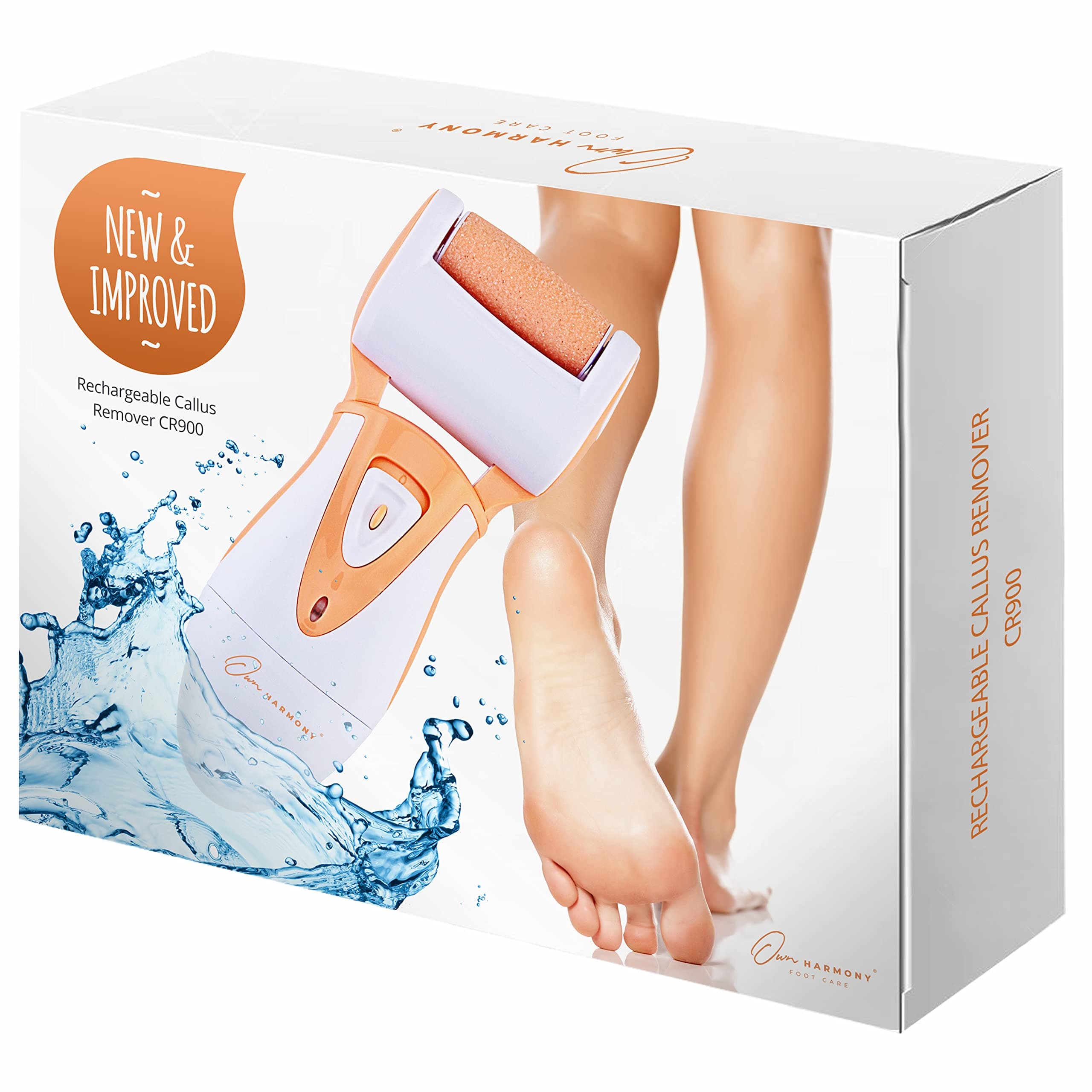 Electric Callus Remover and Foot Sander - Rechargeable Foot File CR900 by Own Harmony w 3 Rollers (Tested Powerful) Best Pedicure Tools, Professional Spa Electronic Pedi Health Feet Care (Peach)