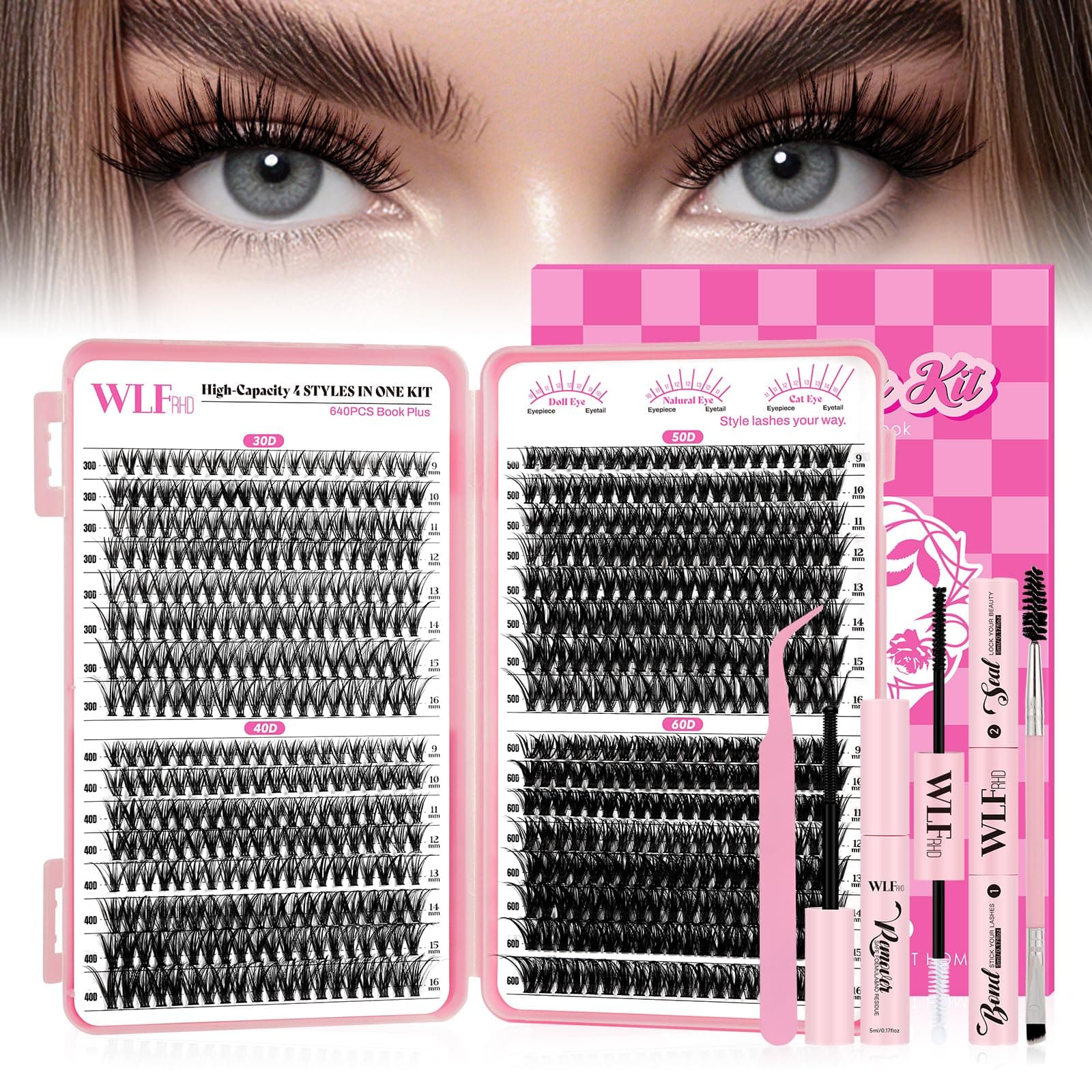 Cluster Lashes Kit,30D-60D Lash Clsuters Kit,D Curl 9-16mm,640pcs Lashes