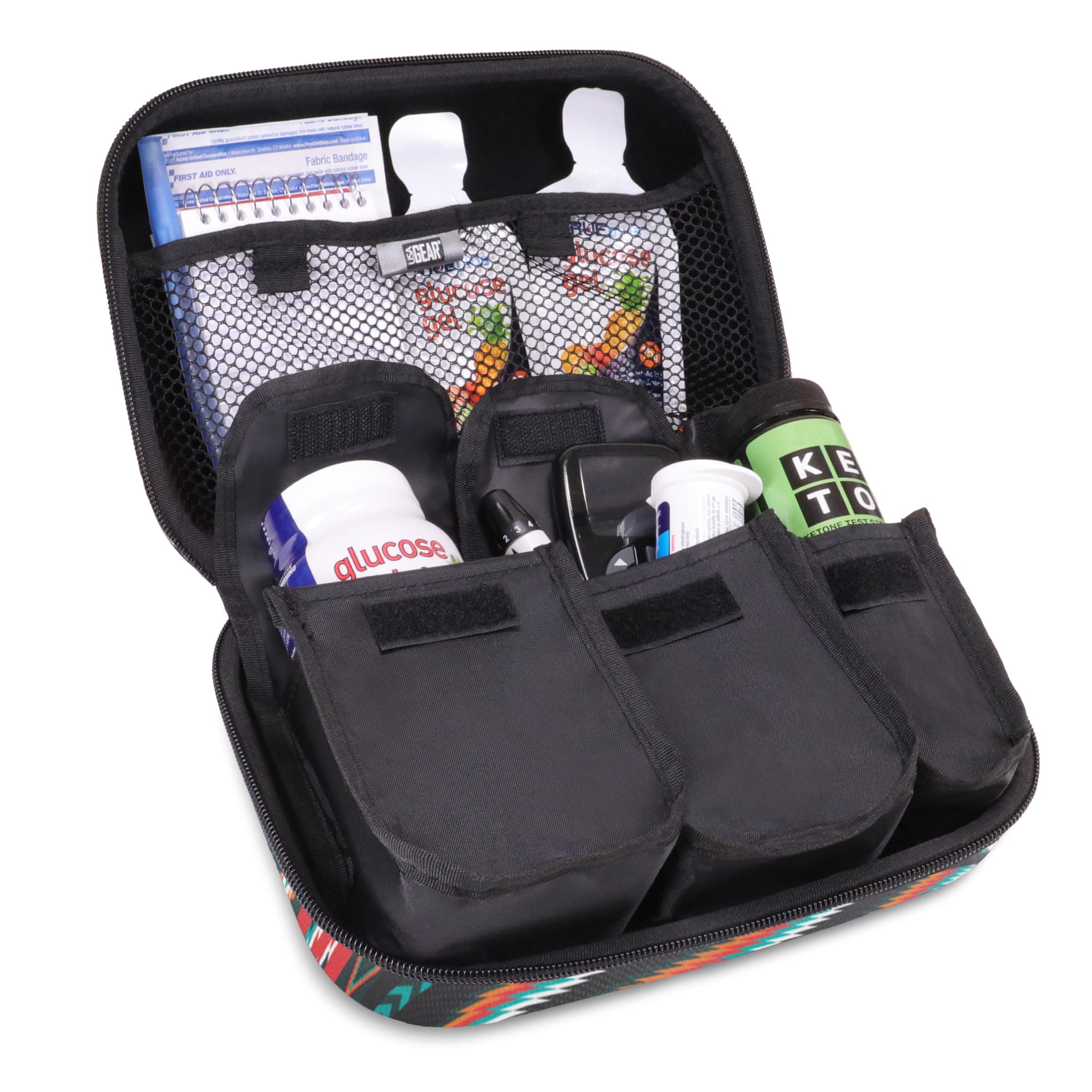 USA GEAR Diabetic Supplies Travel Case with 3 Removable Pouches, Hard Shell Protection - Diabetes Travel Case to Carry Glucose Monitor Kit, Test Strips, Lancets, Insulin Pens, and More - Southwest