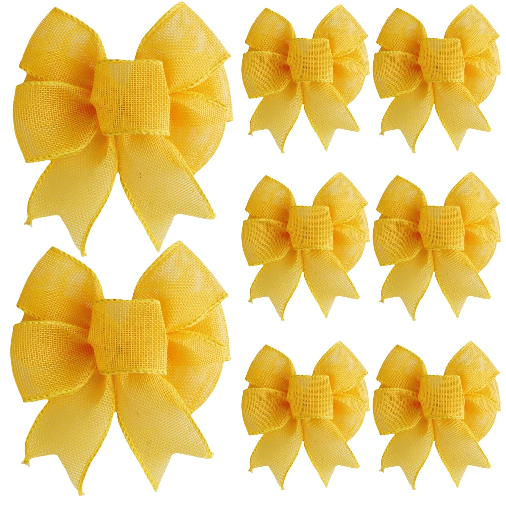 Meseey 8 Pcs Burlap Bows for Wreaths Large 6 Inches Linen Bow for Christmas Decorations Bunting Indoor Outdoor Decor and Party (Yellow)