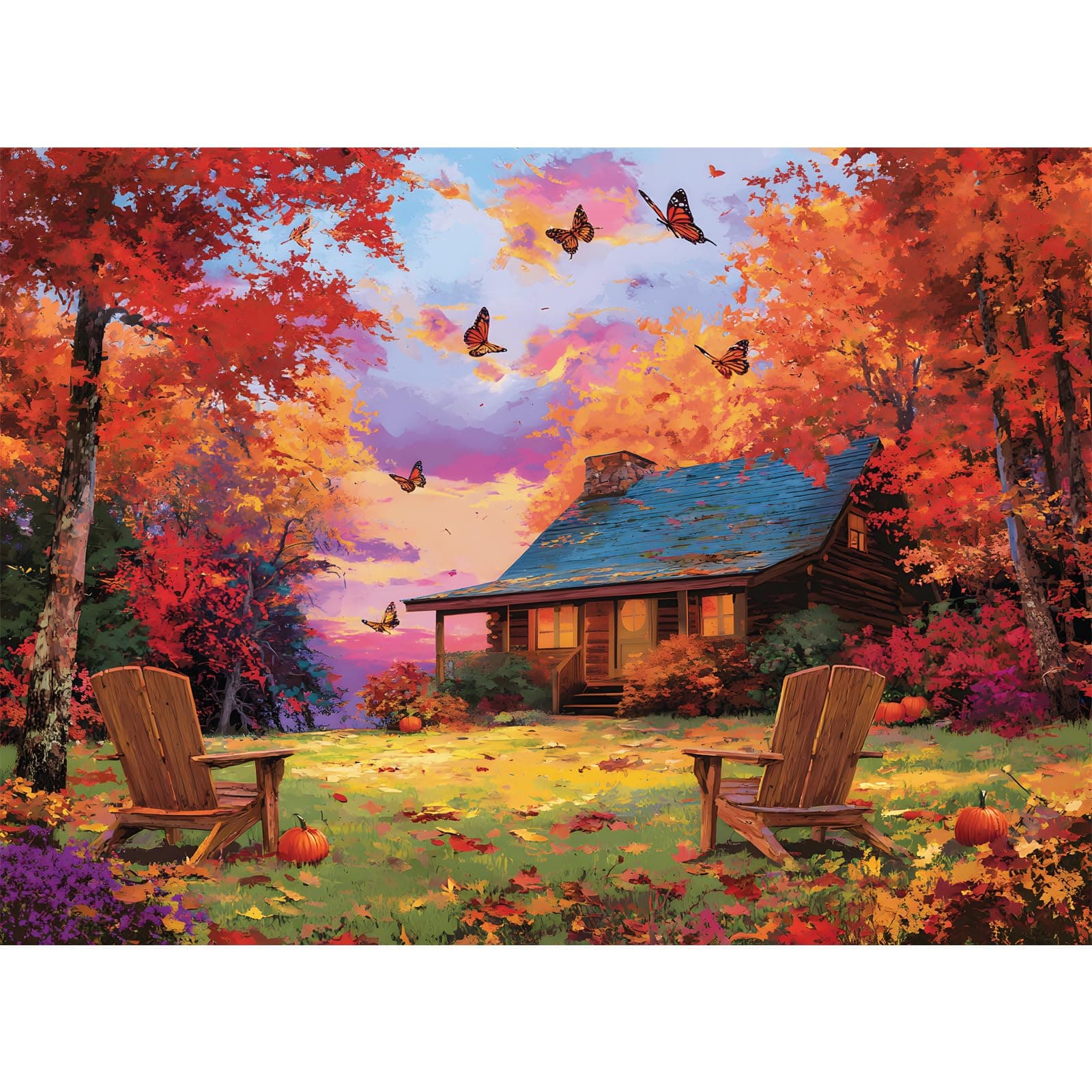 500 Piece Puzzles for Adults, Cozy Autumn Cabin Colorful Leaves Puzzle