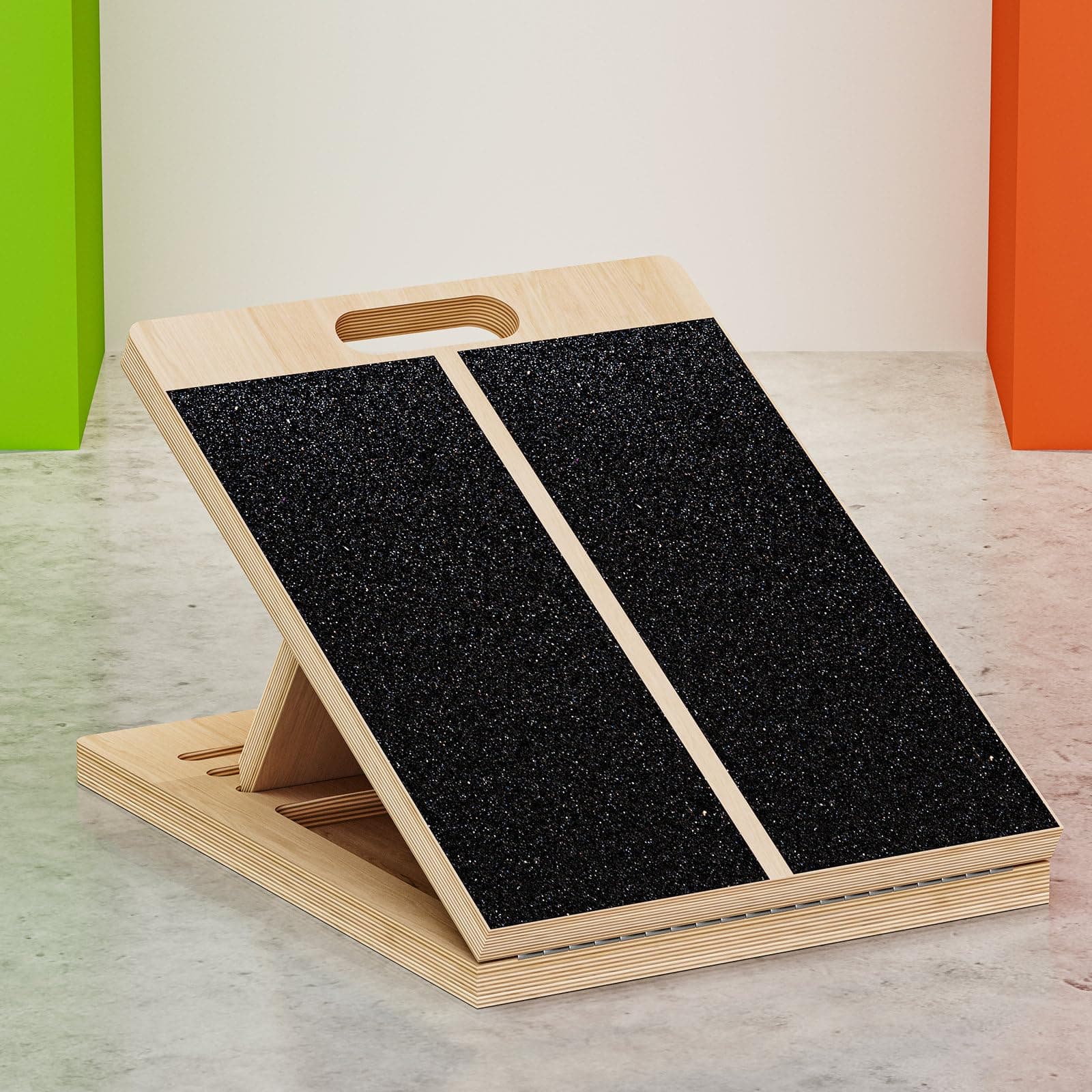 TEMI Slant Board for Calf-Stretching - Wooden Incline Wedge Stretcher for Squats, Foot & Ankle Mobility, Portable Fitness Equipment, Balance Block for Heel Stretch, Natural Wood and White