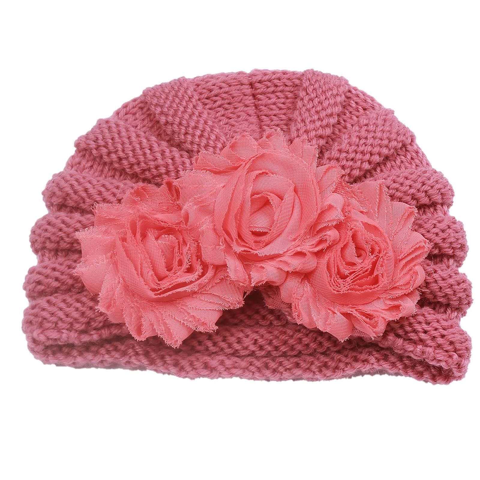 Baby Preemie Cap Toddler Infant Baby Boys Girls Knitted Cap Lace Flower Knotted Elastics Turban Hat (Watermelon Red, One Size)