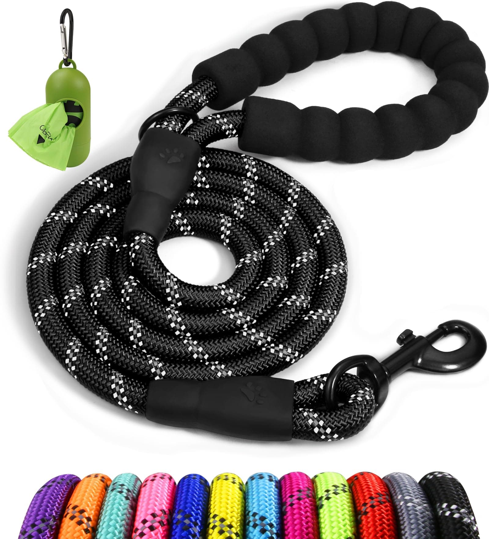 Taglory Rope Dog Leash for Small Medium Dogs, 5 FT Padded Handle, Black