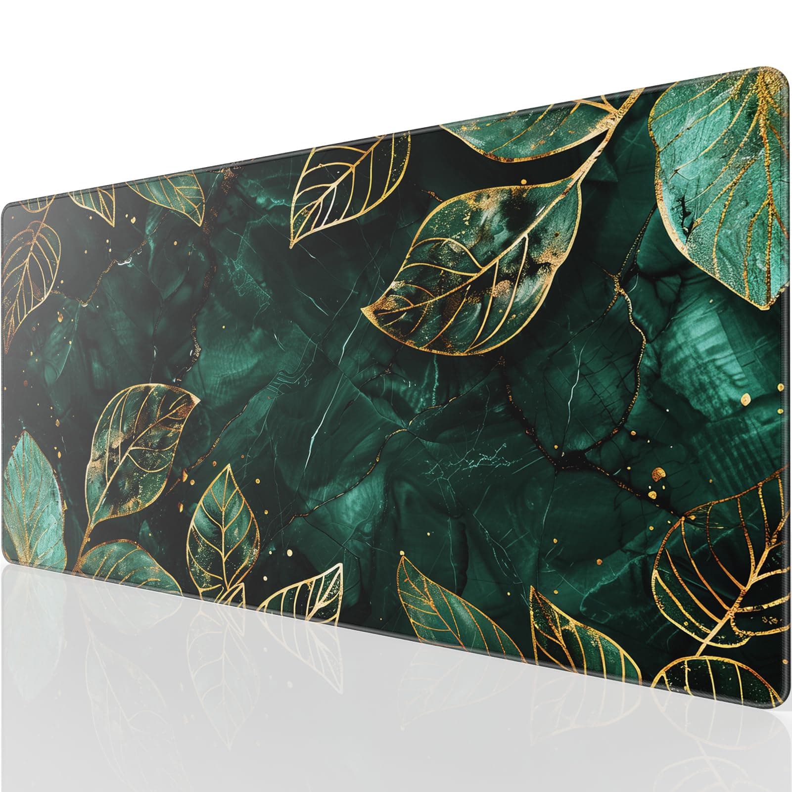 KTRIO Large Gaming Mouse Pad with Superior Micro-Weave Cloth, Extended Mousepad with Stitched Edges, Non-Slip Base, Water Resist Keyboard Pad for Gamer, Office & Home, Green Leaves