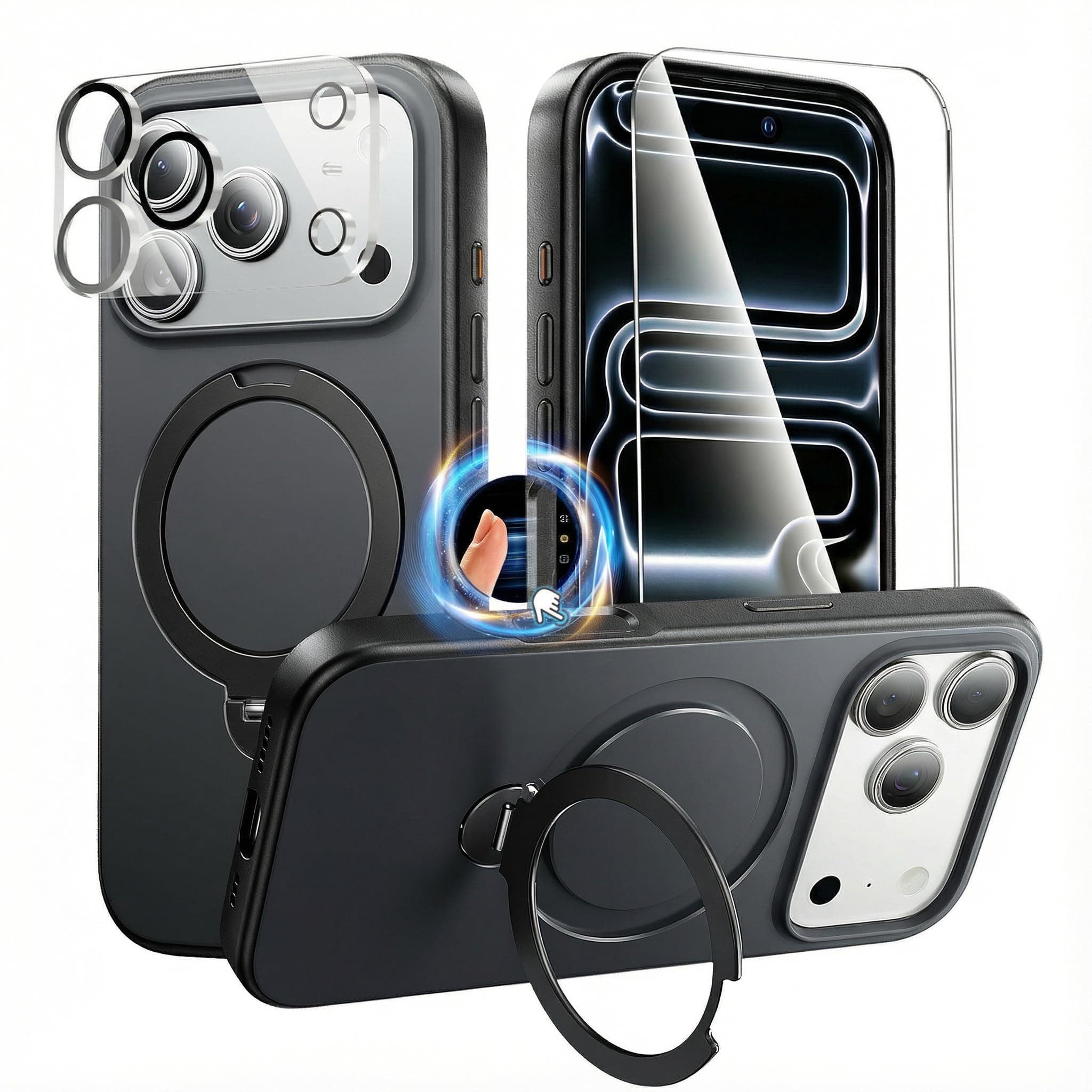 Gyizho 360° Ring Stand for iPhone 17 Pro Case, Black