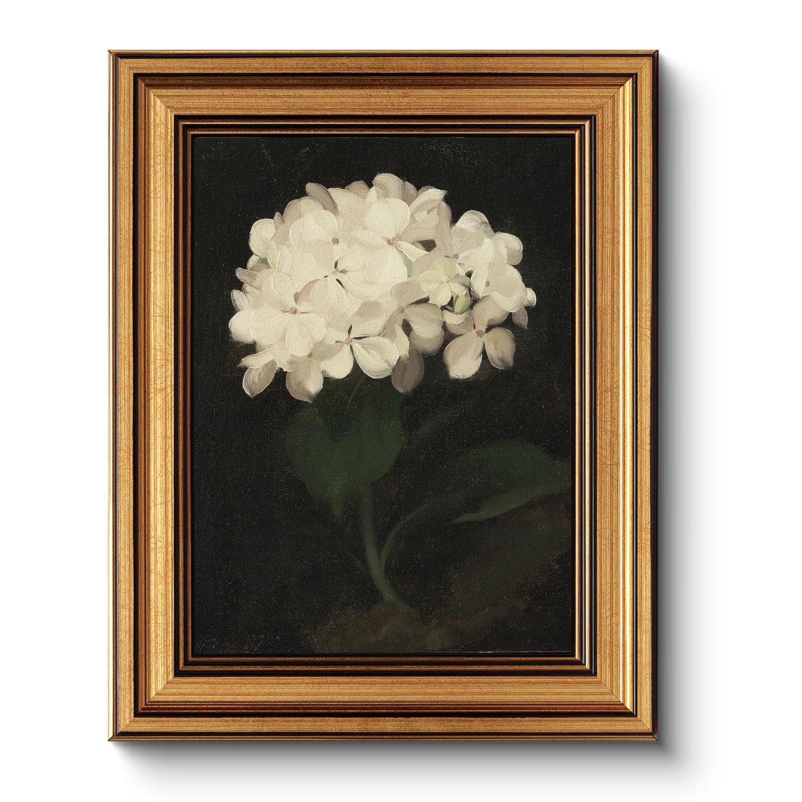 HUARCEY Gold Framed Vintage Wall Art for Living Room, Flowers Painting Canvas Prints Shelf Decor for Kitchen, Aesthetic Bedroom Wall Art, Christmas Gifts for Friends or Family (White Hydrangea 8"x10")