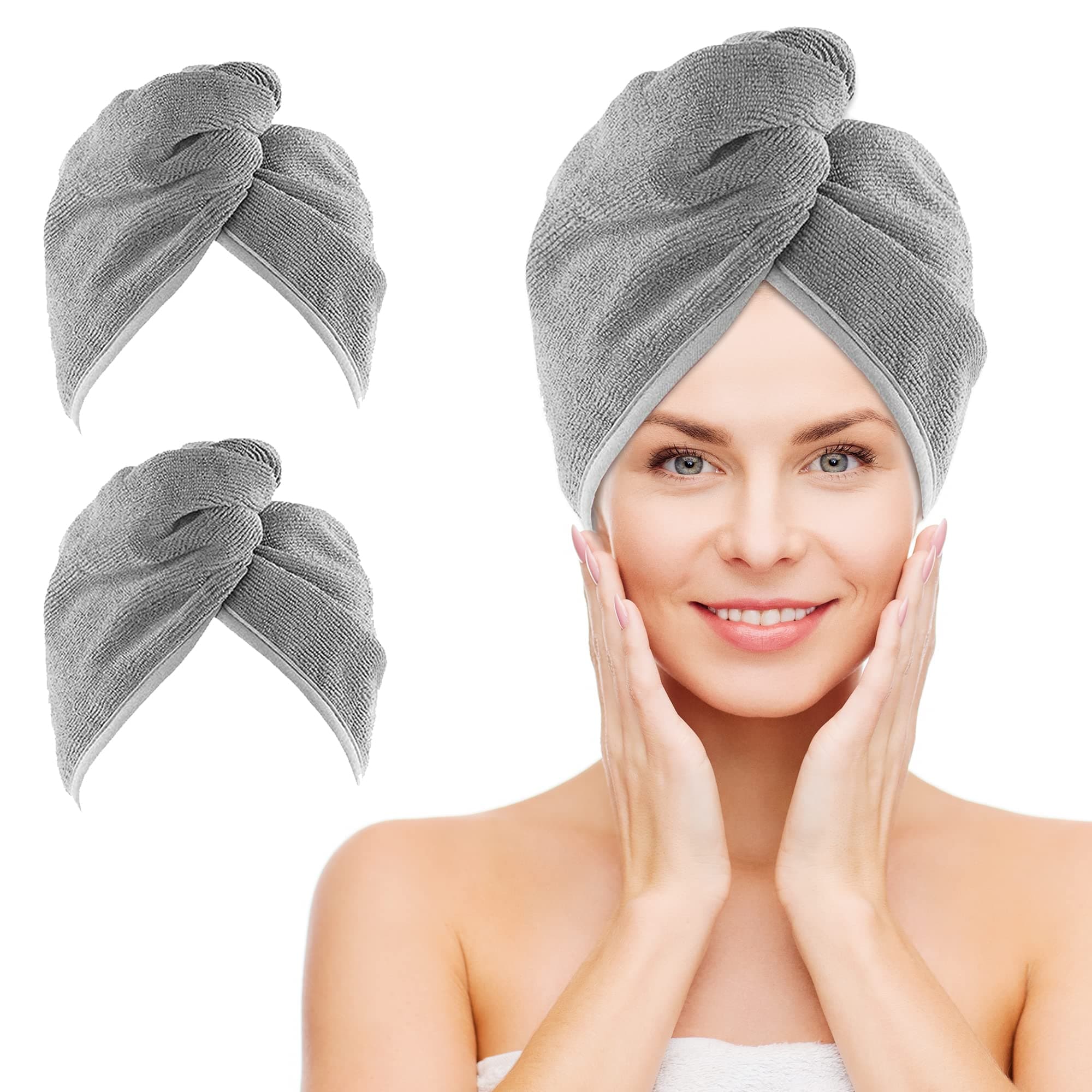 NEXCOVER Microfiber Hair Towel, 2 Pack ( Grey Color ) 9.8 inch X 25.5 inch Hair Turbans,Ultra Absorbent,Fast Drying Hair Towel Wraps,Head Towels for Women Wet Hair,Long,Curly,Thick,Frizzy Hair