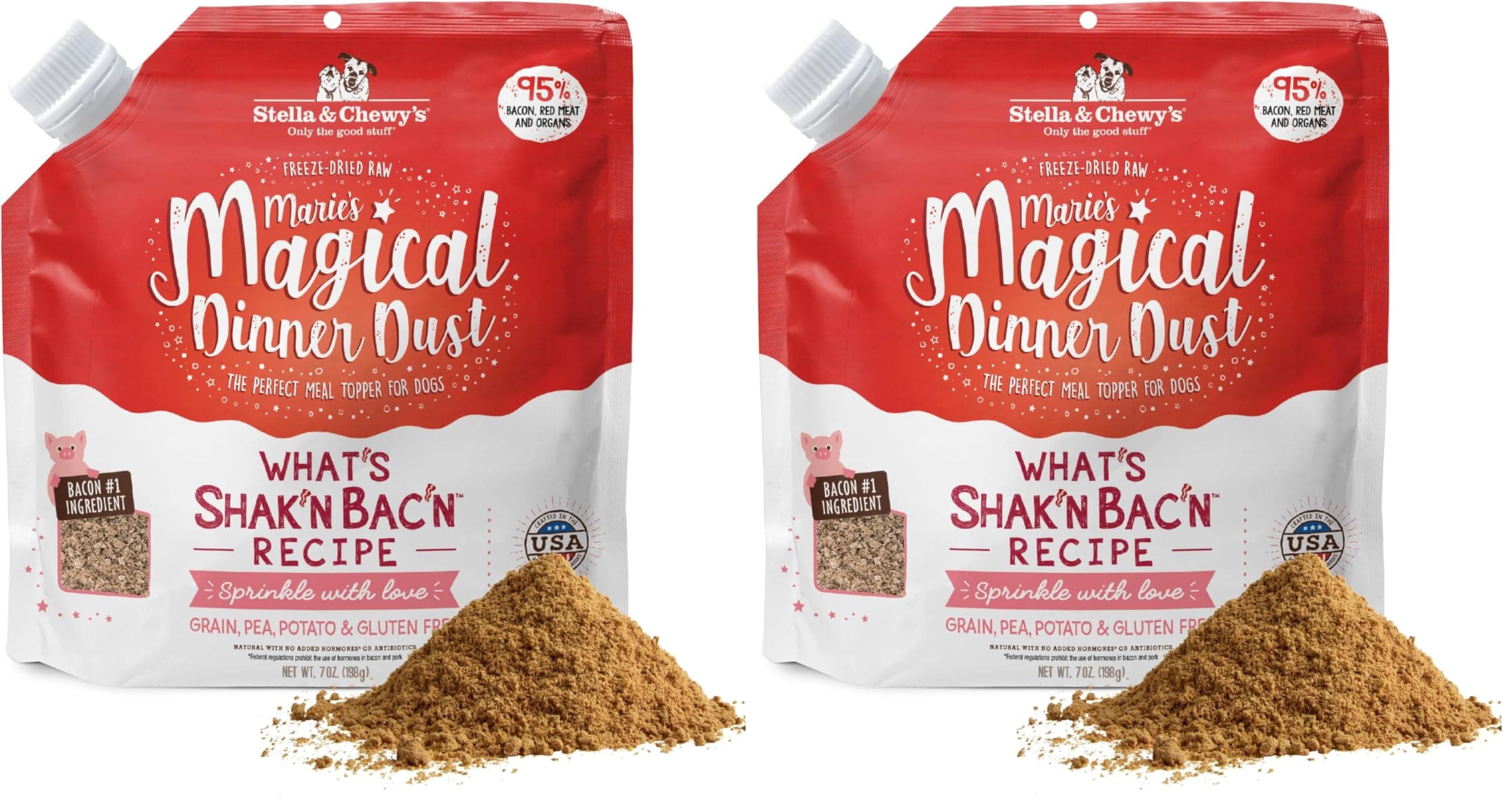 Stella & Chewy's Freeze-Dried Raw What's Shak'n Bac'n Recipe Marie's Magical Dinner Dust for Dogs, 198g Bag (Pack of 2)