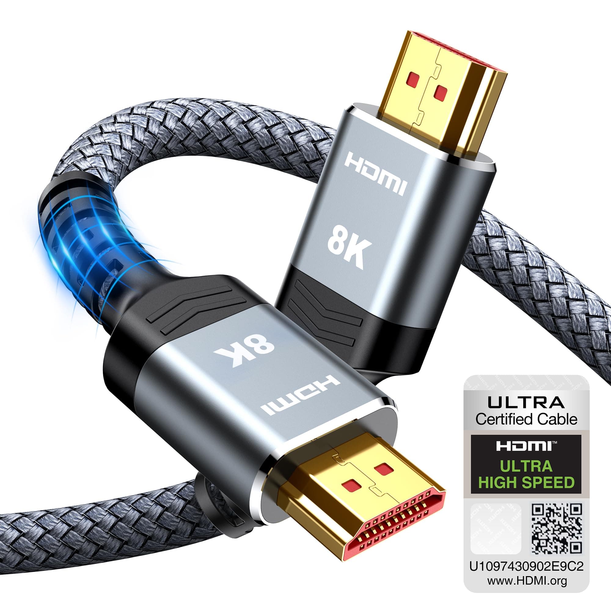 Snowkids 10K 8K HDMI 2.1 Cable 2M Certified, 48Gbps Ultra High Speed HDMI