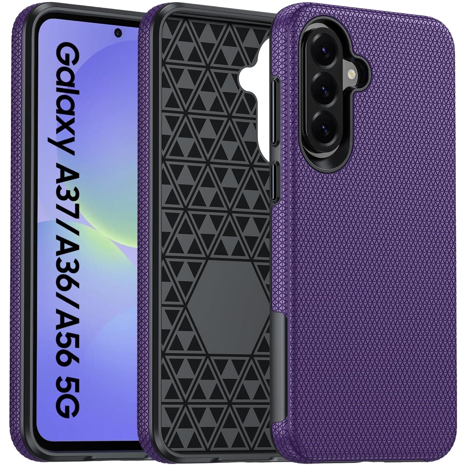 BSNRM for Galaxy A37+A36+A56 5G Phone Case, Triangular Anti-Slip Textured, Military Grade Drop Protection Samsung A37 5g case, 14ft Drop Tested, TPU+PC Dual Layer Shockproof Cover for A37 (Purple)