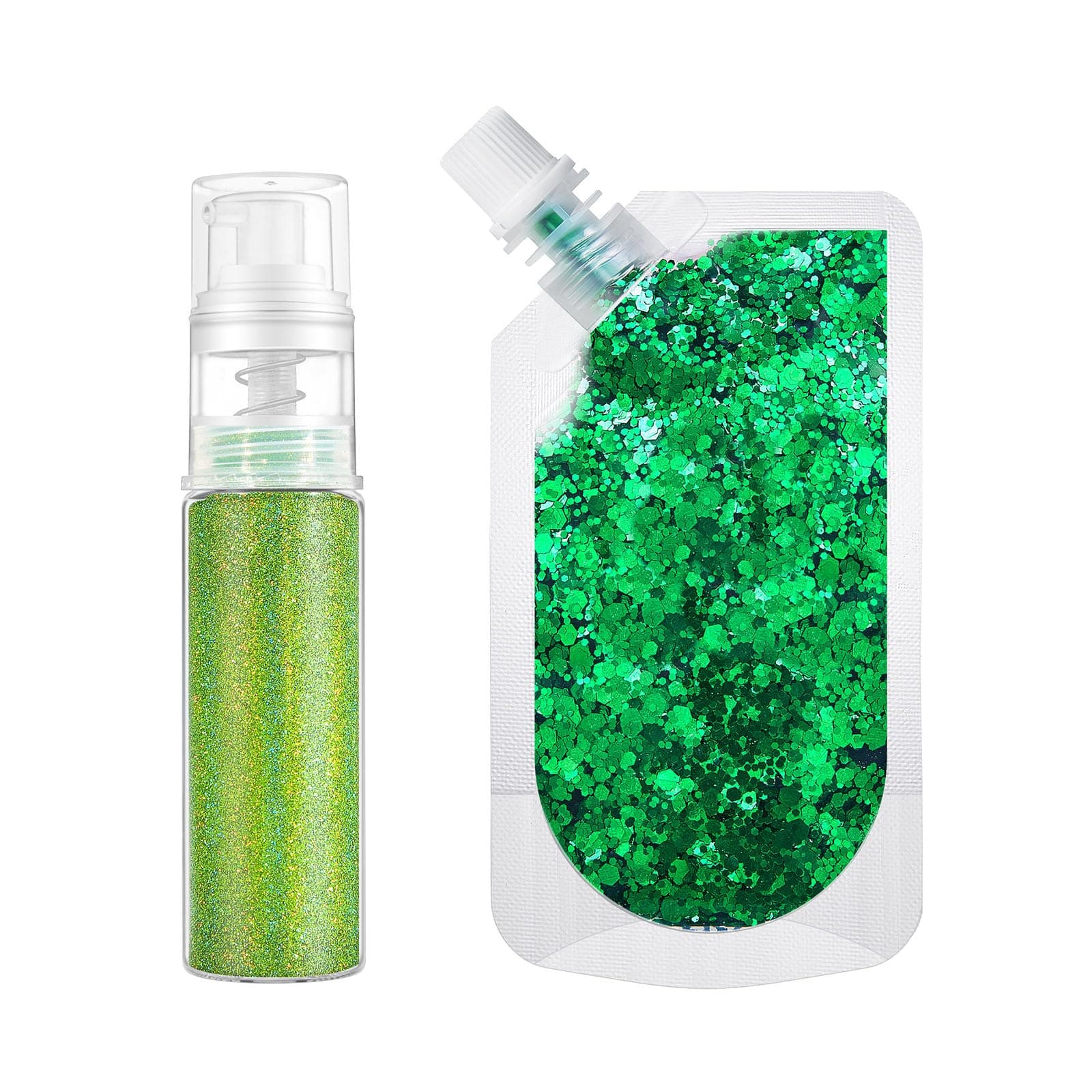 Glitter Mist Spray + Green Sequin Flakes Set for Face Body Hair – Vegan,Cruelty-Free Festival Body Glitter Combo for Mardi Gras,St. Patrick’s Day