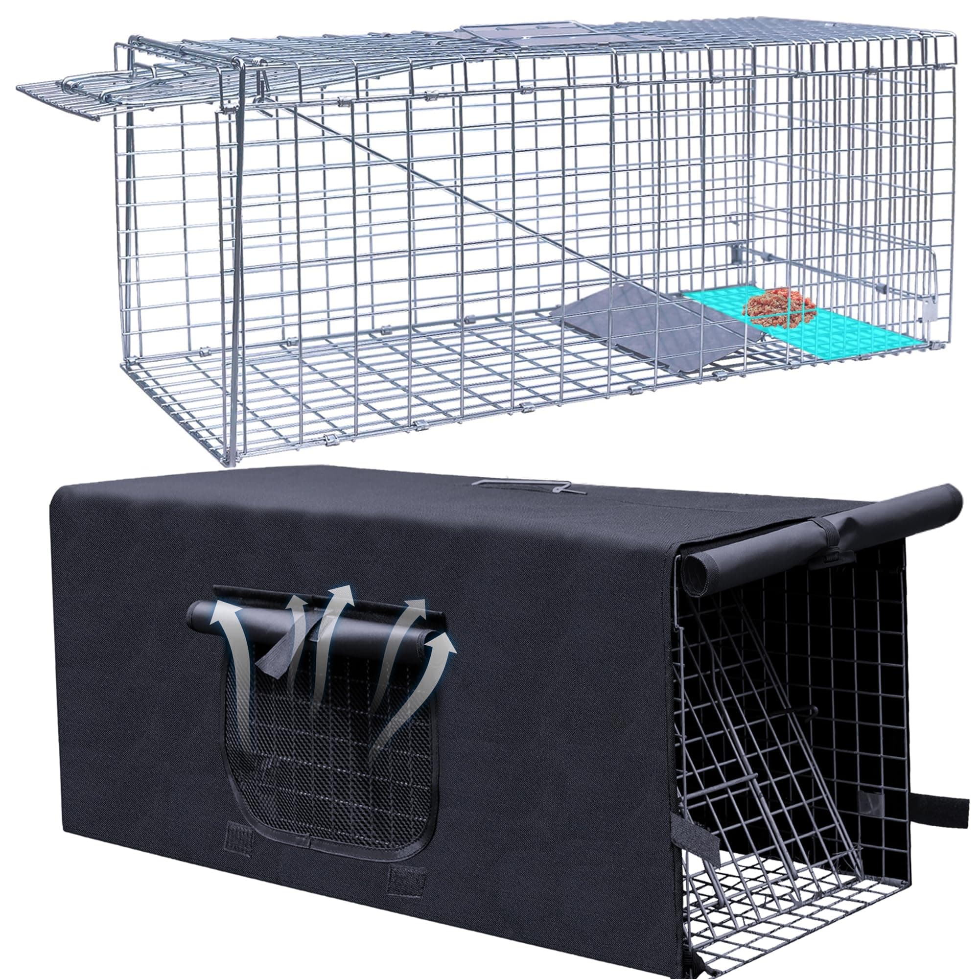 Live Animal Trap Cage with Cover, Heavy Duty Cat Trap for Stray Cats