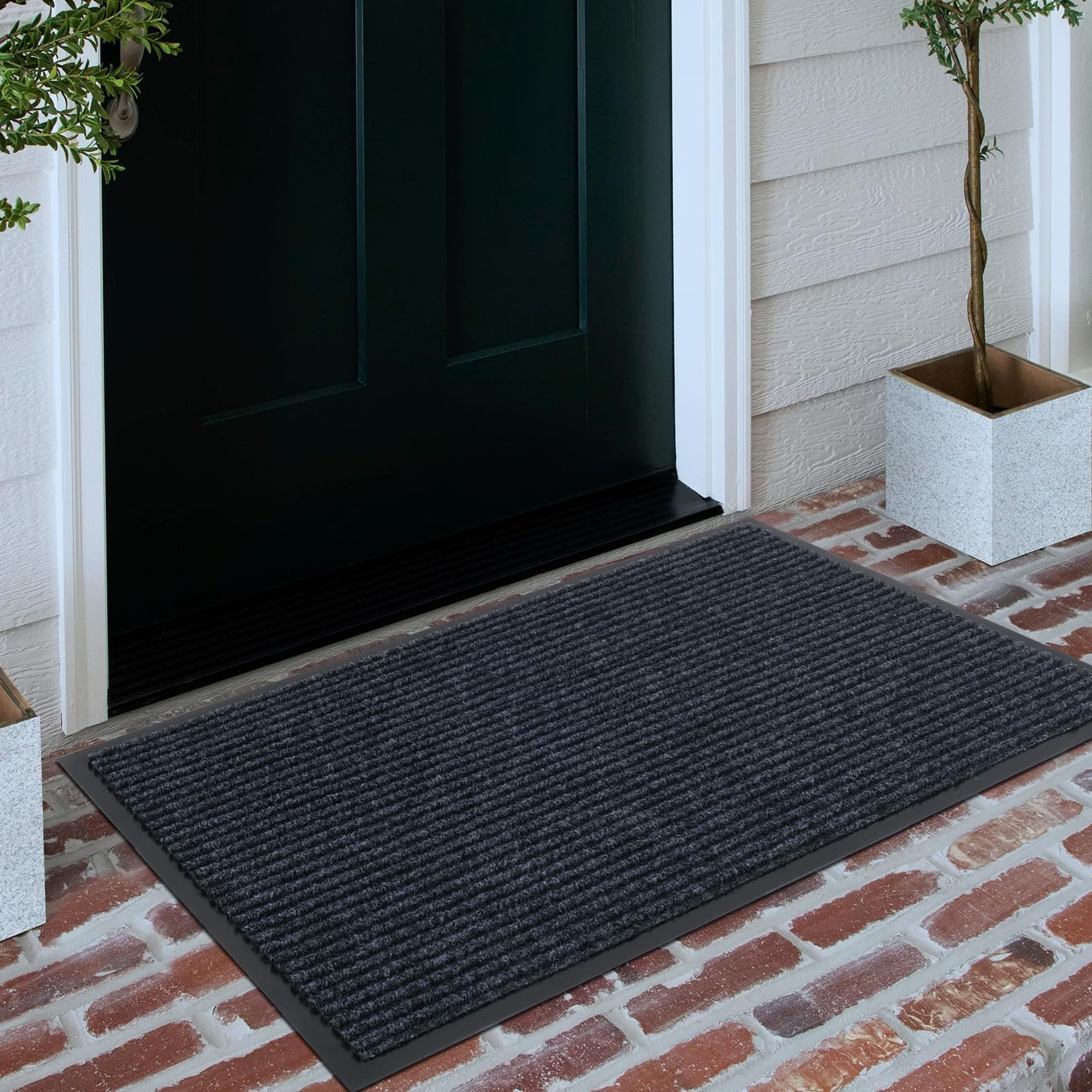 Neiza Front Door Mat 48"x32" Grey Indoor Outdoor Low Profile Rubber Backing Doormat All-Weather Easy Clean Washable Doormats Commercial Entrance Mats for Home Office Patio Porch Garage Garden