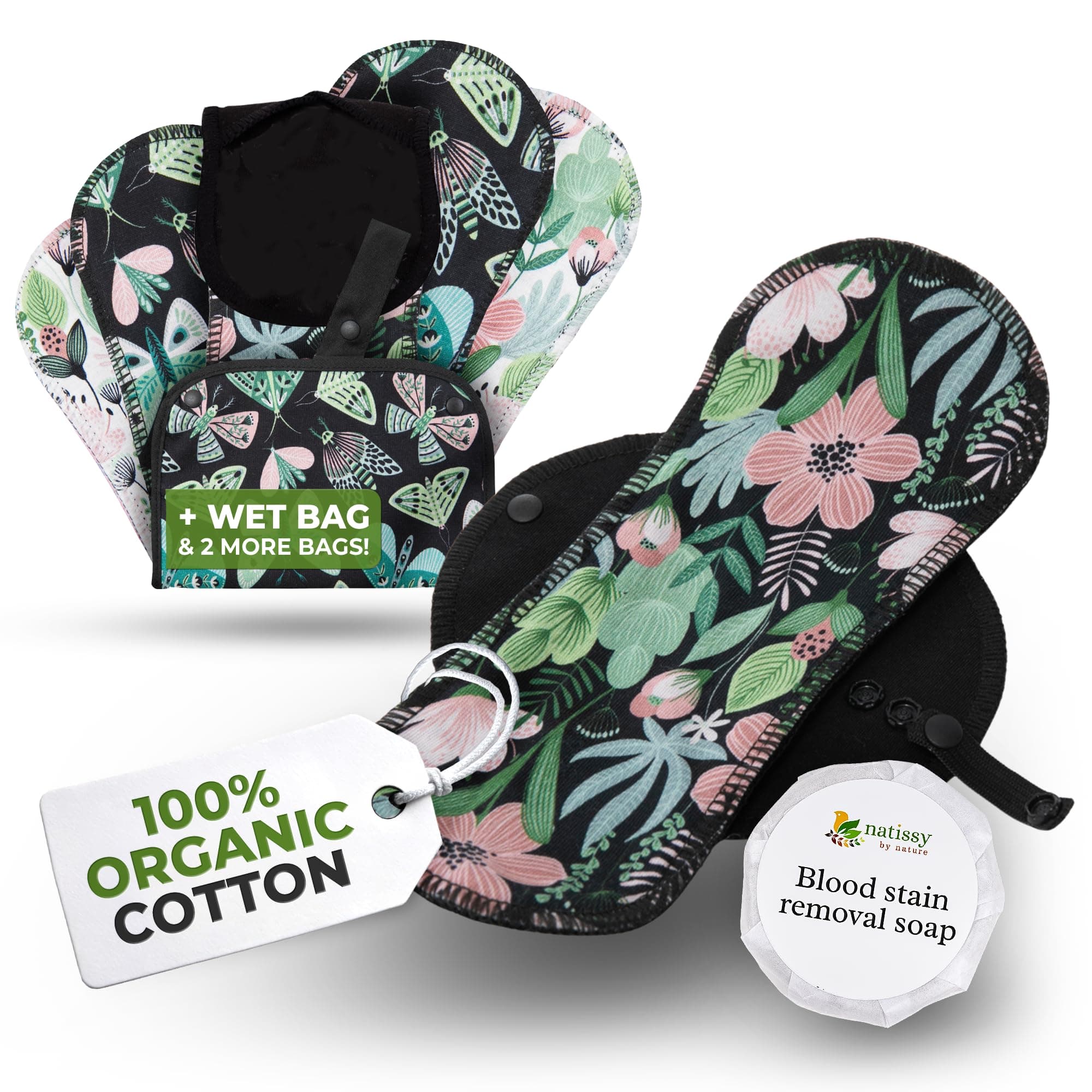 Organic Cotton EcoComfort Reusable Period Pads for Light Flow (S+M, 6-Pack); High-Temp Washable Cloth Pads for Women & Teens; Non-Irritating, Soft Reusable Pads Menstrual for Comfortable Period Care