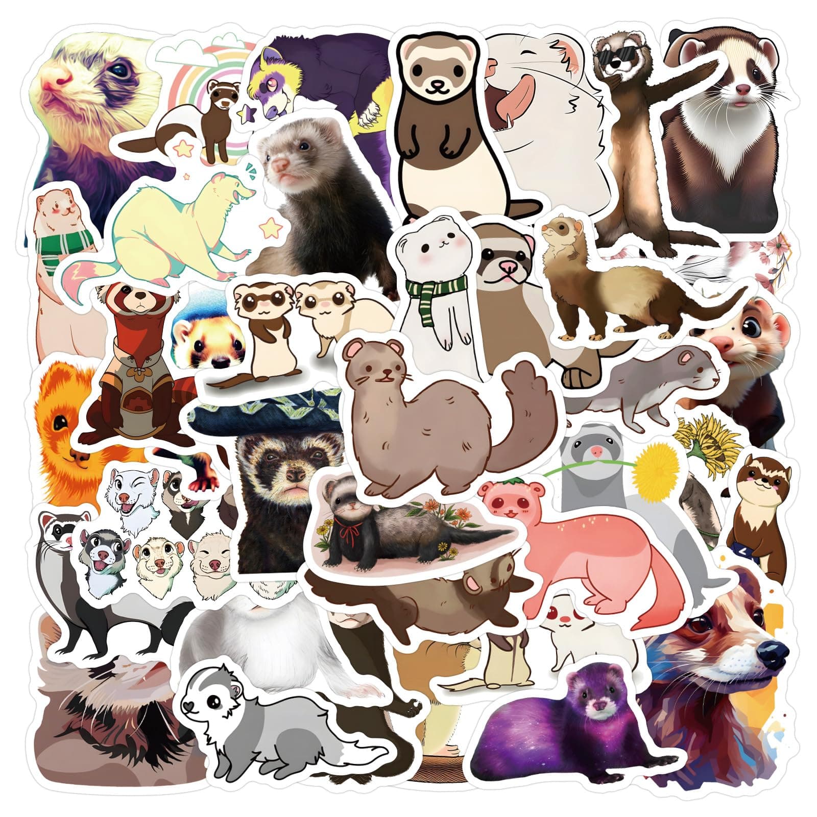 110 Pcs Cute Ferret Stickers - Adorable Ferret Cartoon Decorative Stickers, Removable No Residue Vinyl Stickers for Laptop, Phone, Skateboard, Fridge, Luggage, Suitable for Kids, Boys, Girls, Adults