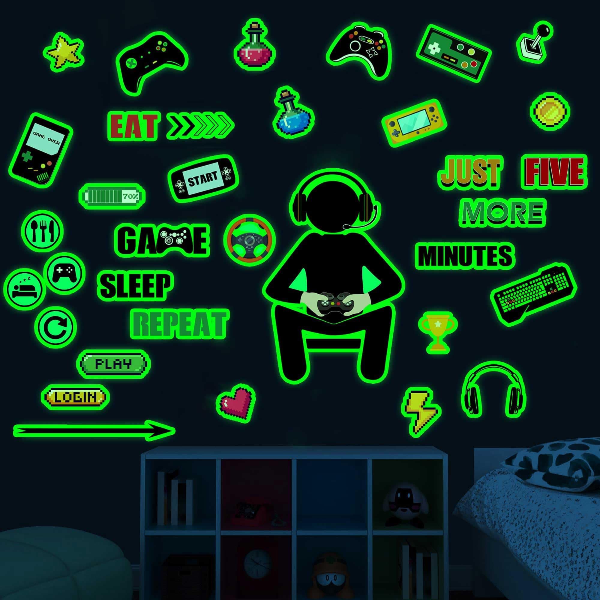 Gamer Wall Decals Stickers Glow in The Dark Wall Decals Game Wall Stickers Gaming Controller Wall Decals Game Room Decor Video Game Decal for Boys Kids Girls Bedoom Playroom Wall Decor… (Green)