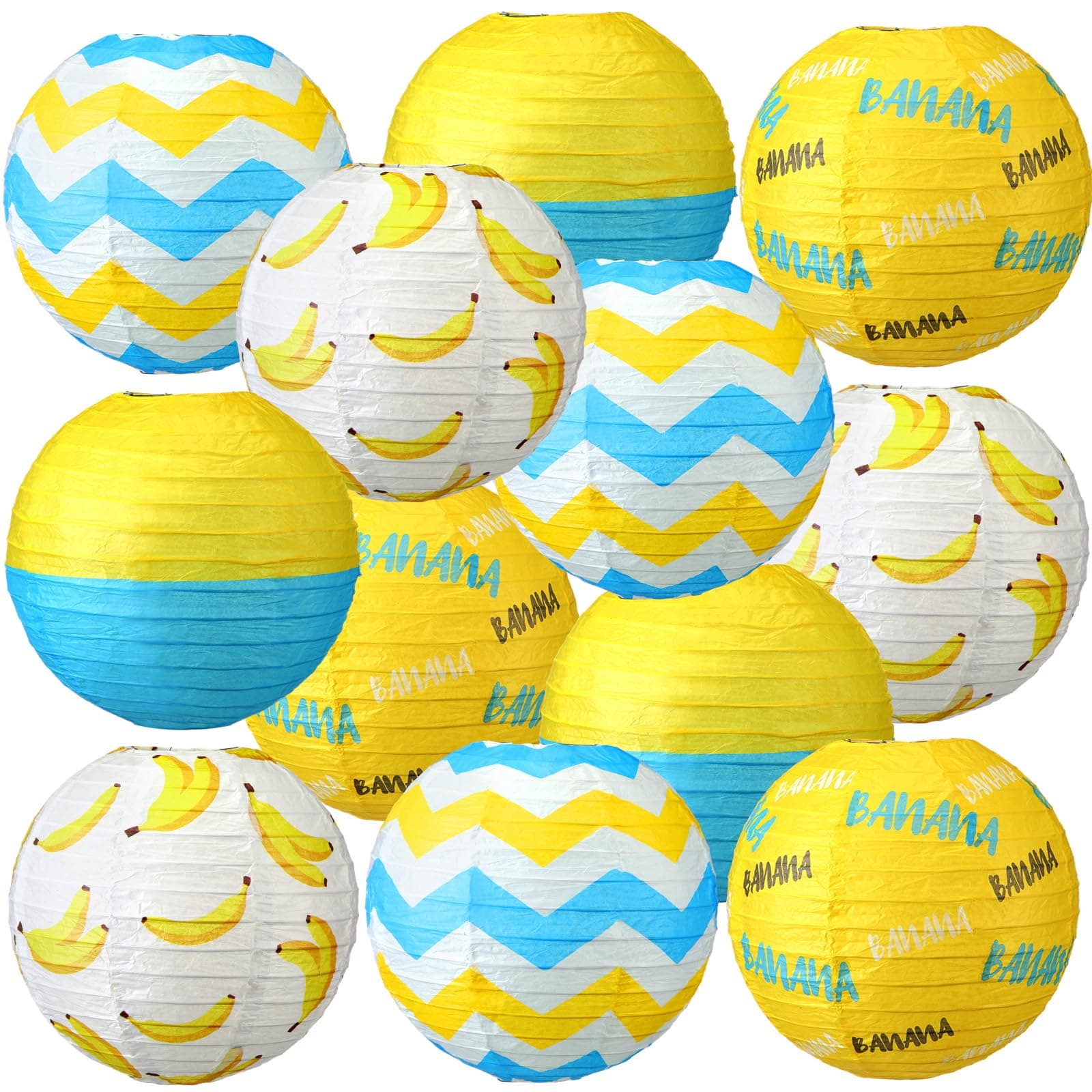 Tuanse 12 Pcs Cartoon Yellow Jeans Themed Party Decorations Big Eyes Banana Cartoon Party Supplies 8 Inch Hanging Round Paper Lanterns for Holiday Birthday Shower Home Decor Supplies
