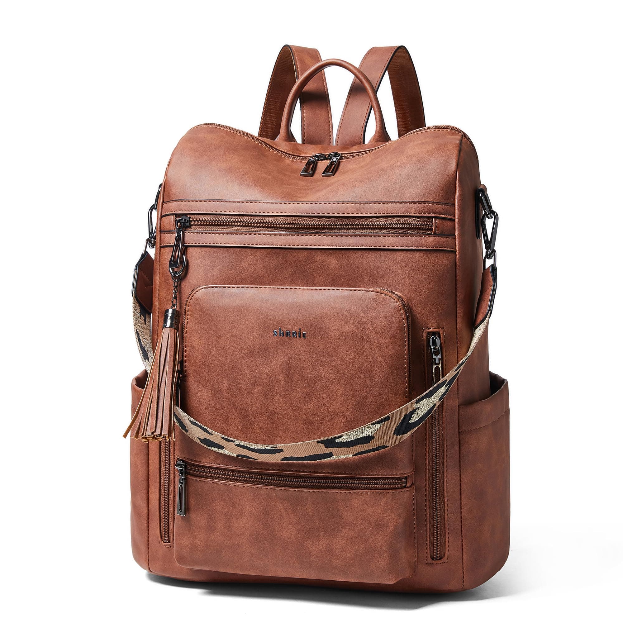 Shrrie Laptop Backpack for Women Vegan Leather 15.6 inch Laptop Bag Large Travel Backpack Purse for Business College Work Brown2