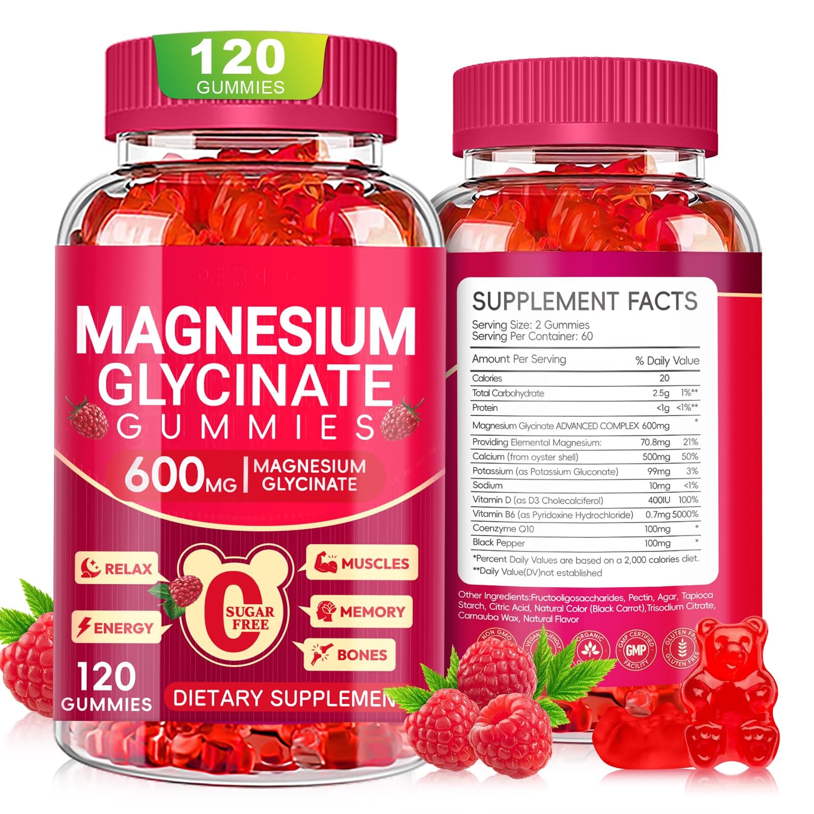 Magnesium Glycinate Gummies 600mg, Sugar Free Magnesium Gummies for Adults