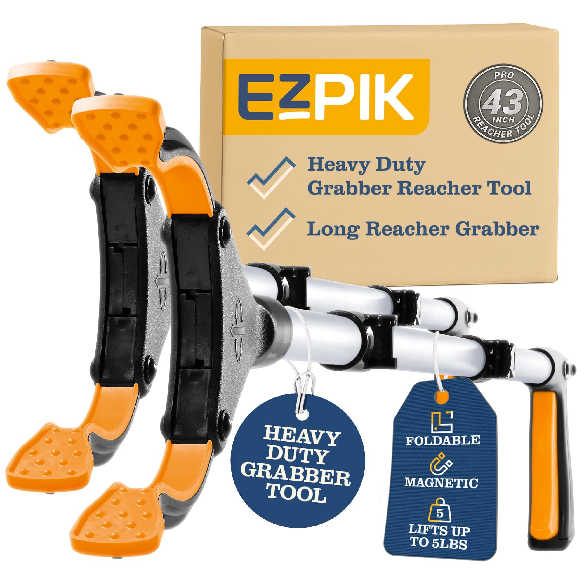 Ezpik 43" Foldable Grabber Reacher Tool for Seniors - Grabbers for Elderly Grab It Reaching Tool Heavy Duty Pickup Trash Picker Upper Tool - Claw Grabber Stick for Reaching Aids, Weed Gripper 2-Pack