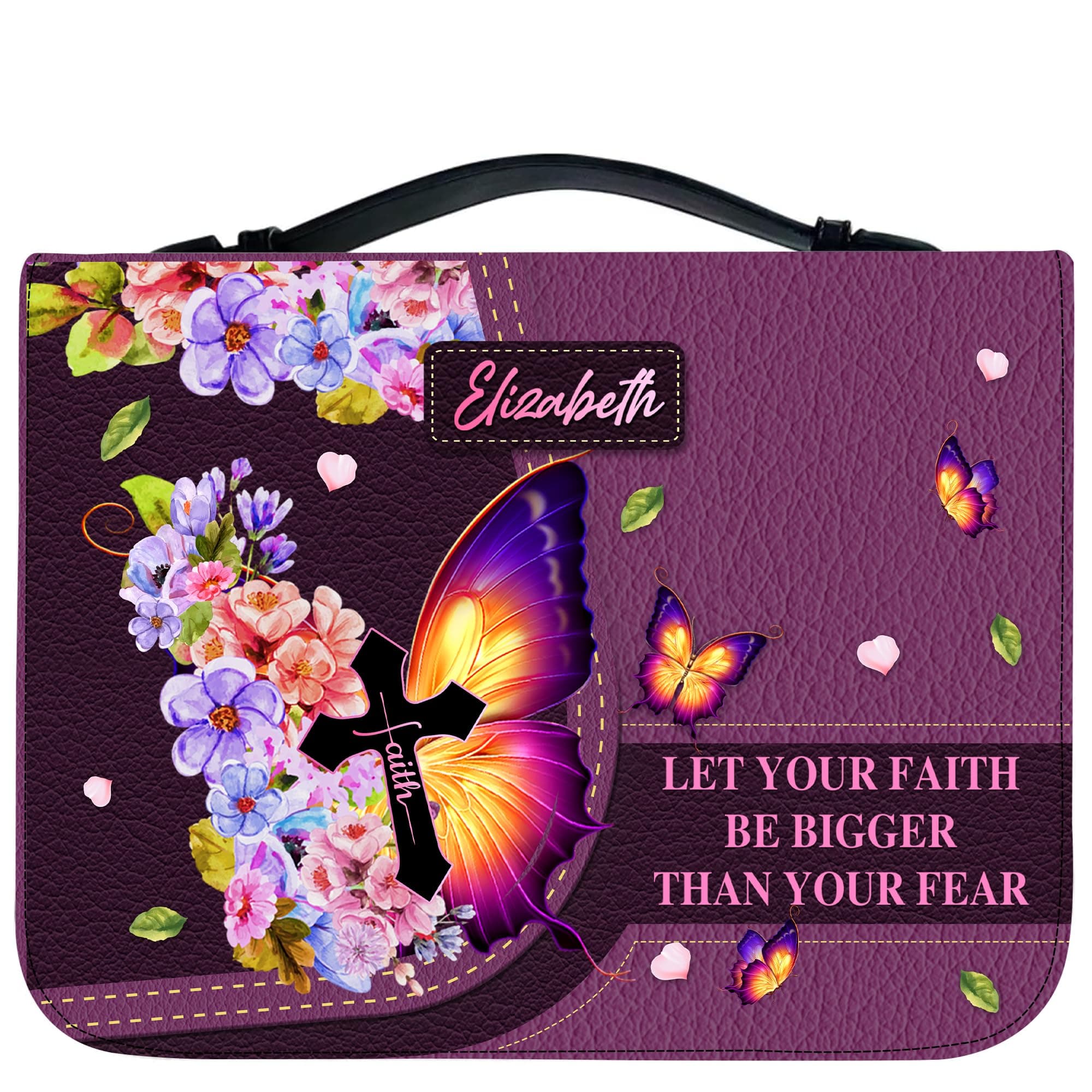Personalized Leather Bible Cover with Name – Custom Zippered Case with Handle & Pockets, Elegant PU Leather Bible Holder Bag, Faith Christian Gift for Women & Men, Church Accessory (Color 6)