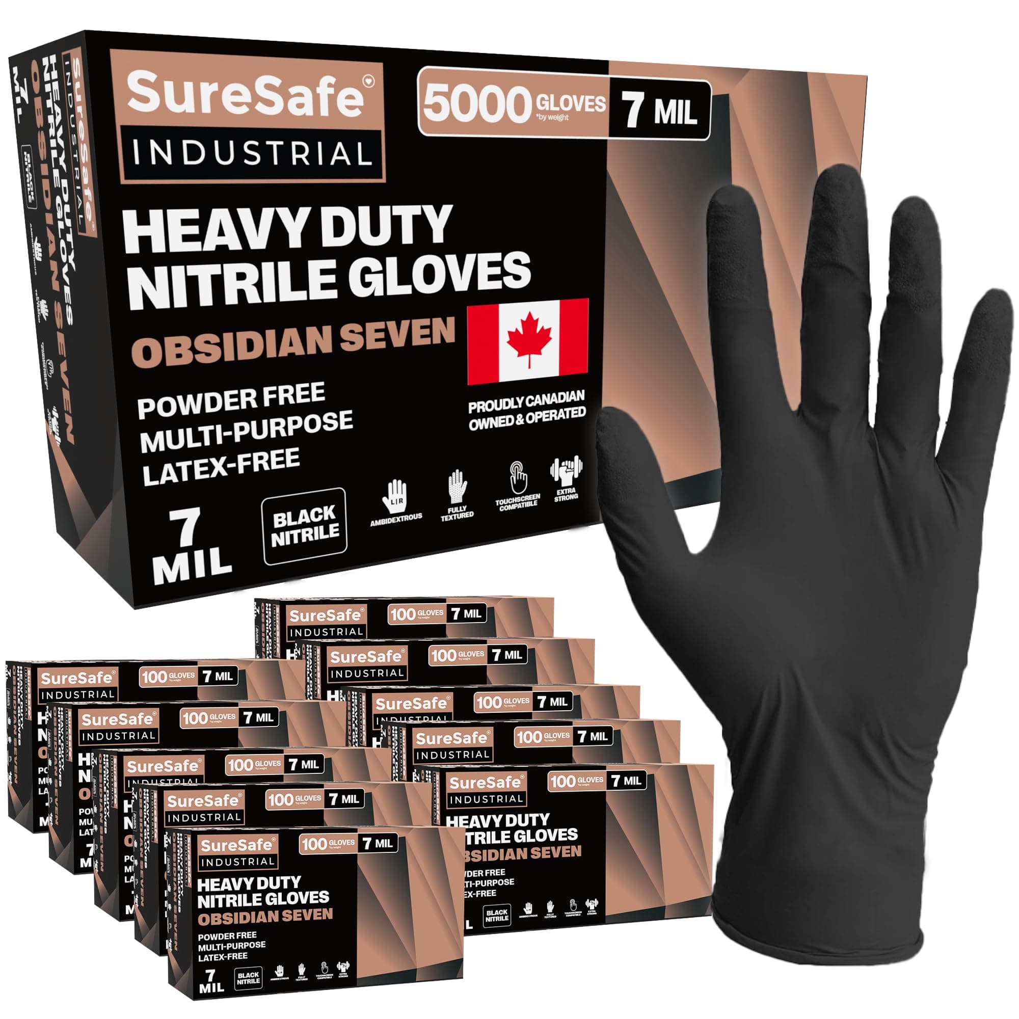 Black Nitrile Gloves XL, 7 Mil Powder-Free Latex-Free, 5000 Count