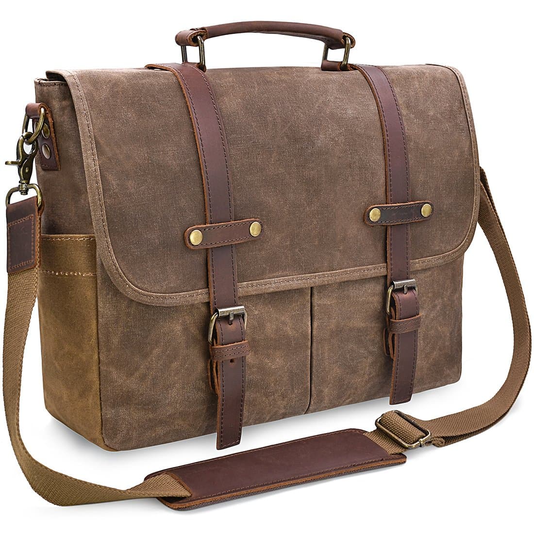 Messenger Bag 15.6 Inch Waterproof Leather Waxed Canvas Briefcase