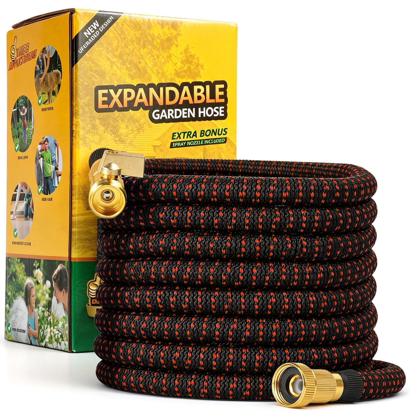 COOKEY 3X Expandable Garden Hose 100FT Flexible Water Hose with Solid Connectors & Spray Nozzle Leakproof No Kink Heavy Duty for Large Garden Lawn Outdoor Cleaning