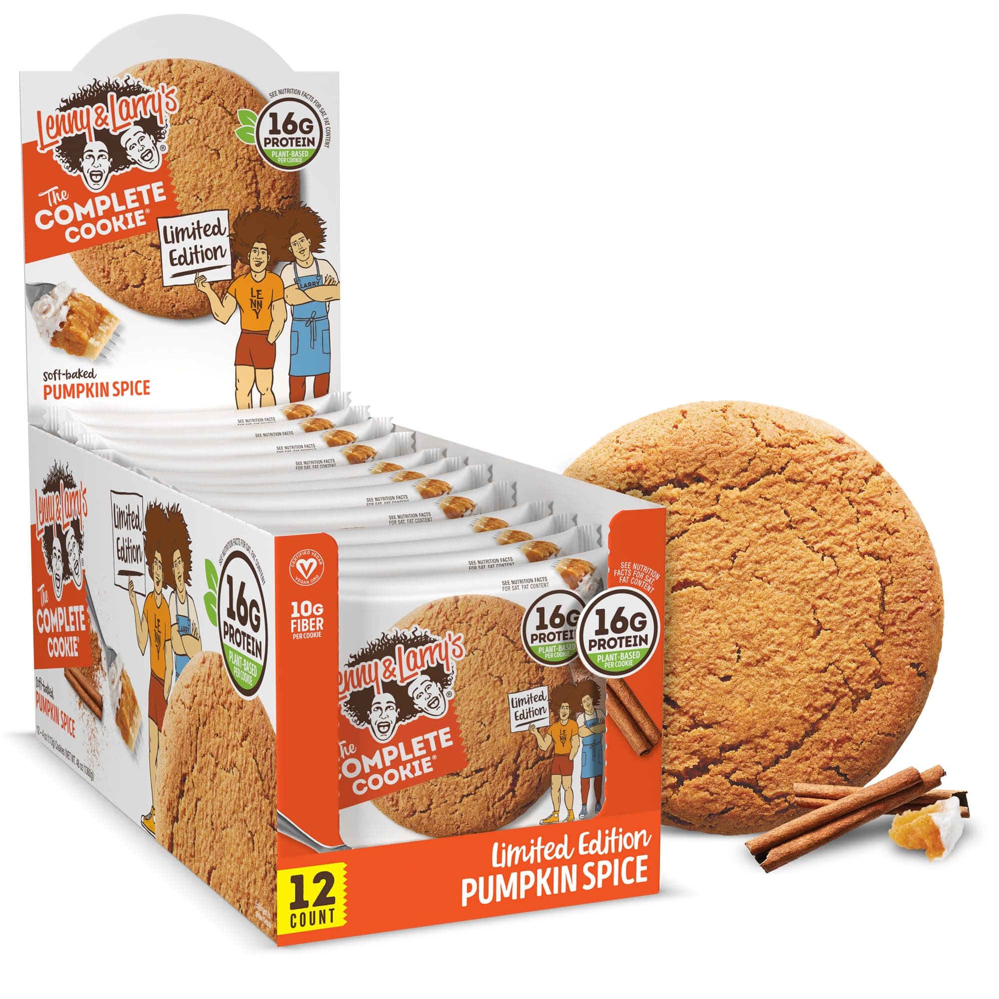 Lenny & Larry's Protein Cookie, [Pumpkin Spice], Chewy Soft Baked, 16g Plant Protein, Vegan, Non-GMO, High Fiber, 4 Ounce Cookie (Pack of 12)