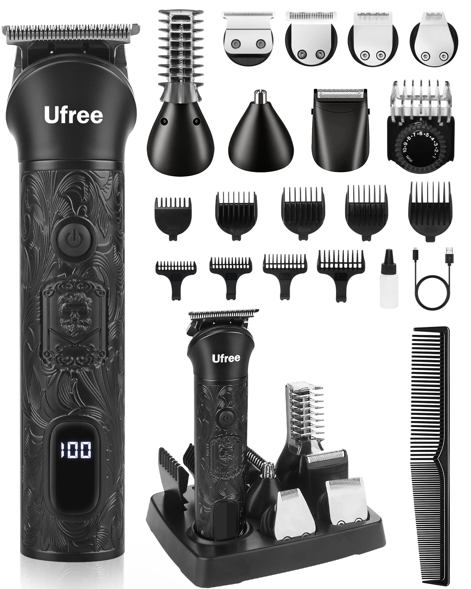 Ufree Beard Trimmer for Men, Electric Razor, Hair Clippers Kits, Black