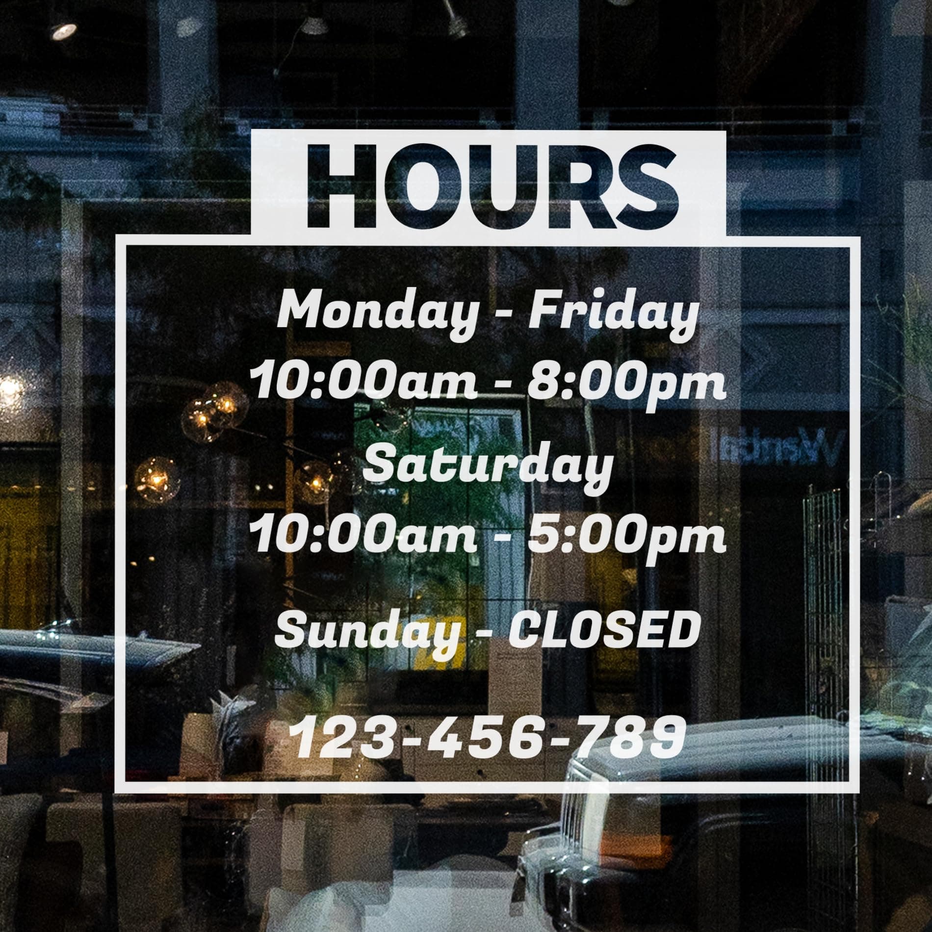 Cus2mize - Custom Business Hours Sign for Window - Personalized Vinyl Open hour Signs, Waterproof, Indoor or Outdoor (D21)
