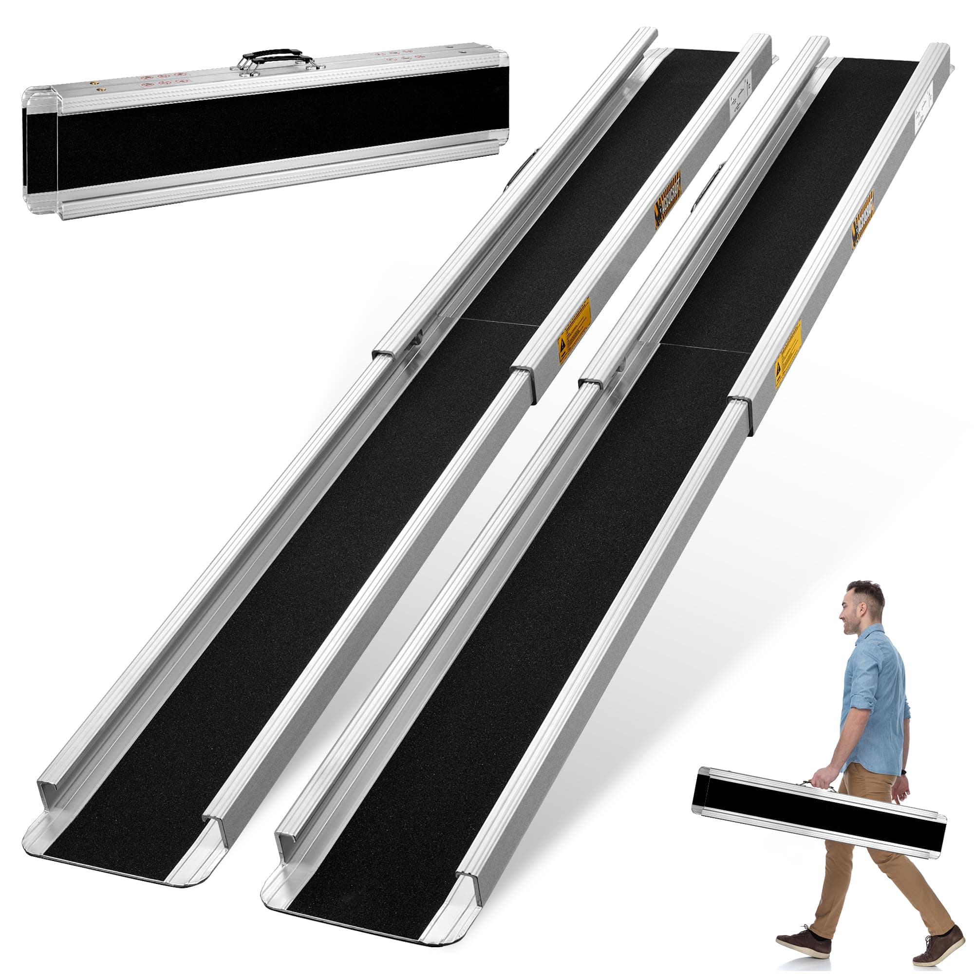 5FT Portable Wheelchair Ramp 2 Pack, 1200LBS Capacity, 60" x 7.2" Adjustable Telescopic Non-Skid Handicap Ramp for Home Steps, Doorways, Stairs